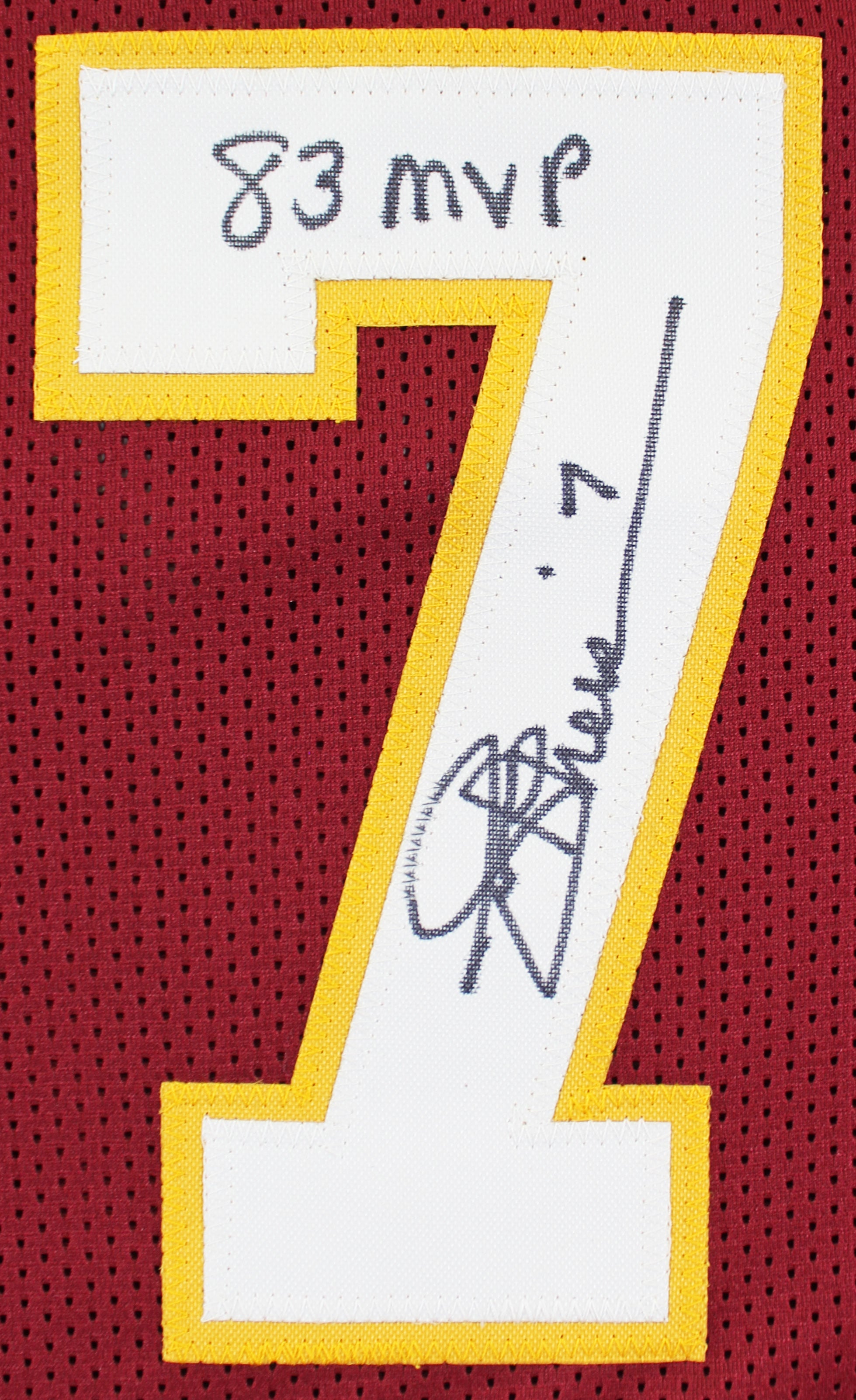 NFL MVPs (3) Theismann, Mosely & Brown Signed Maroon Pro Style Jersey BAS Wit