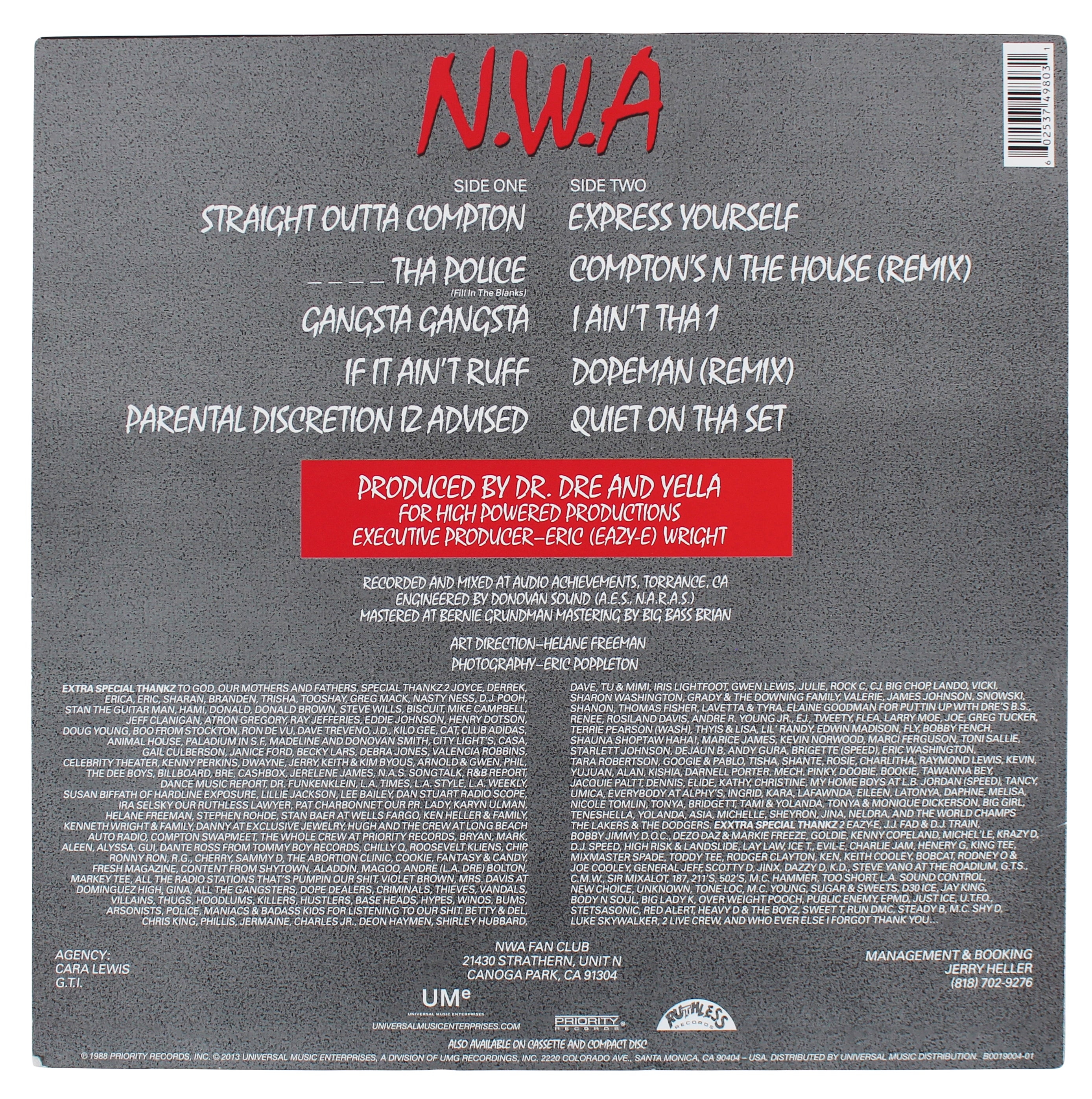 Dr. Dre & Ice Cube N.W.A Signed Straight Outta Compton Album Cover W/ Vinyl PSA