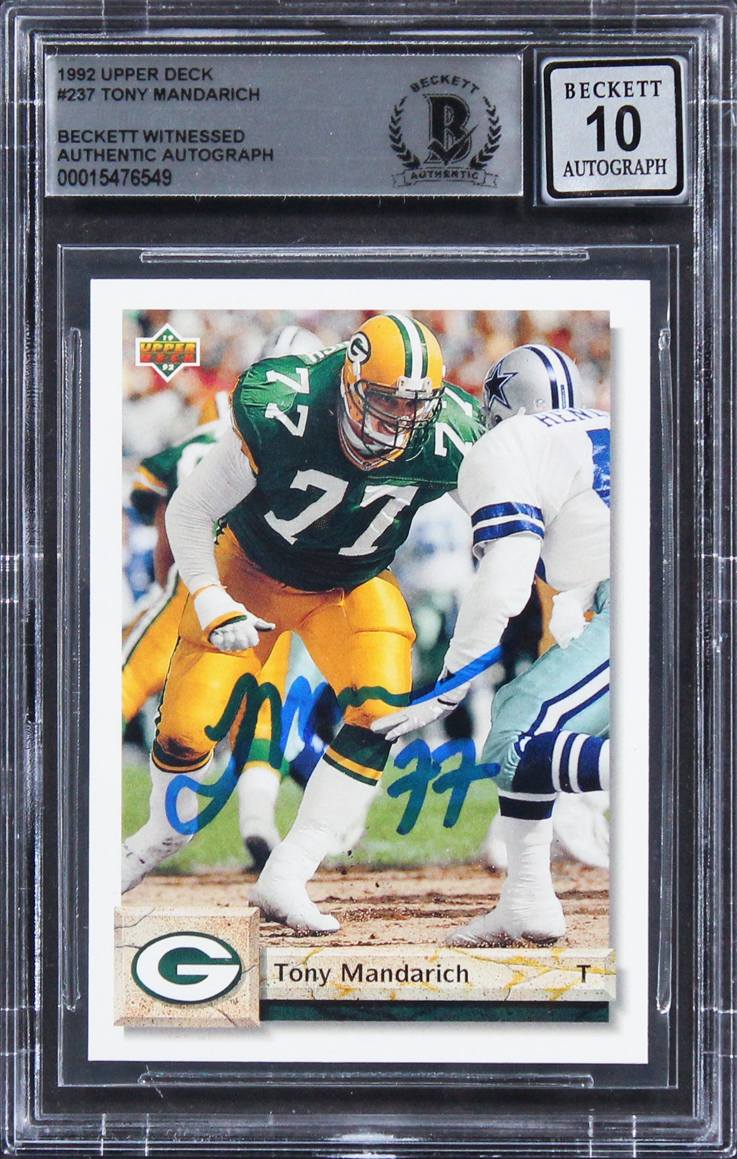 Packers Tony Mandarich Signed 1992 Upper Deck #237 Card Auto 10! BAS Slabbed 2
