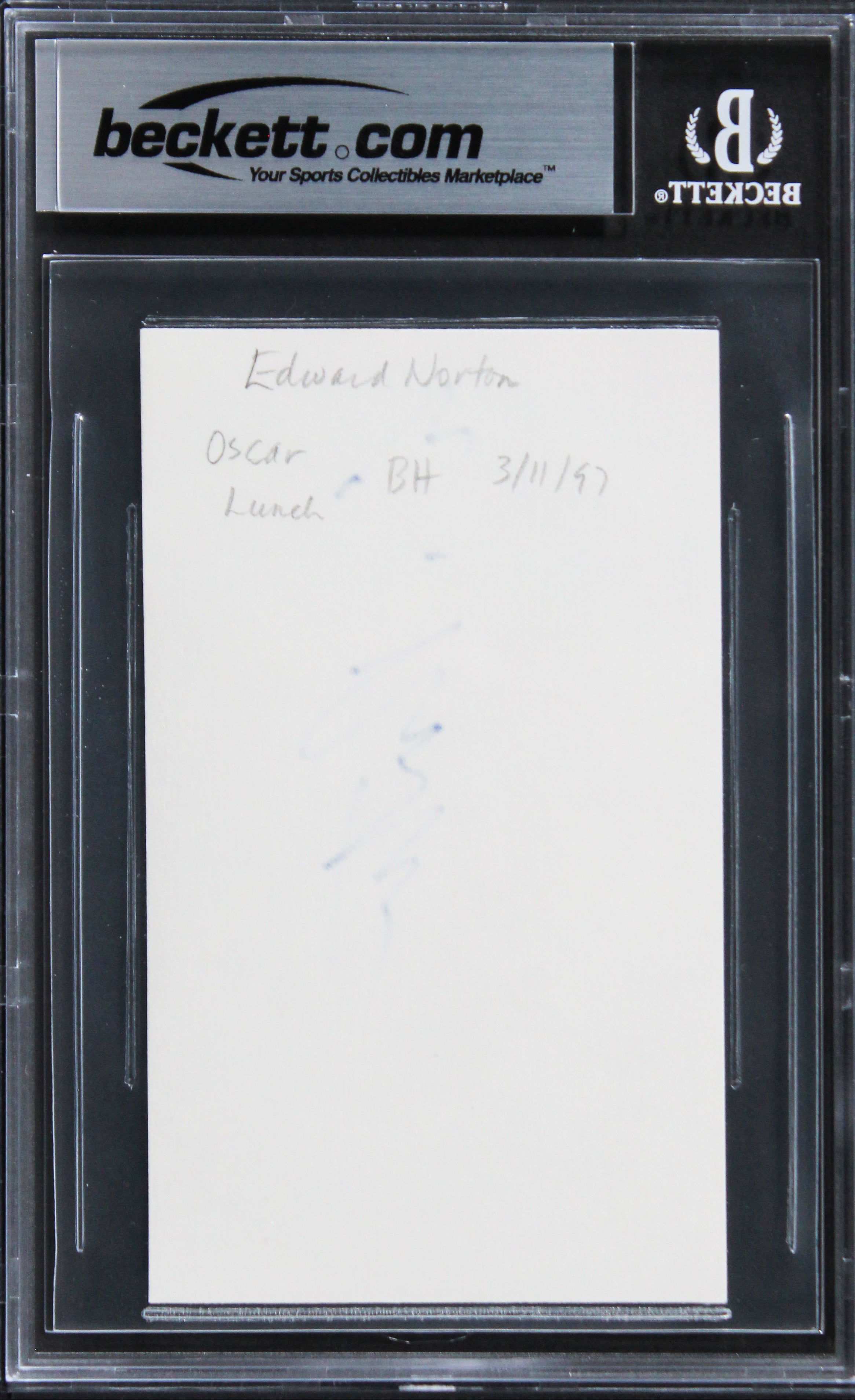 Edward Norton Fight Club Authentic Signed 3x5 Index Card Autographed BAS Slabbed