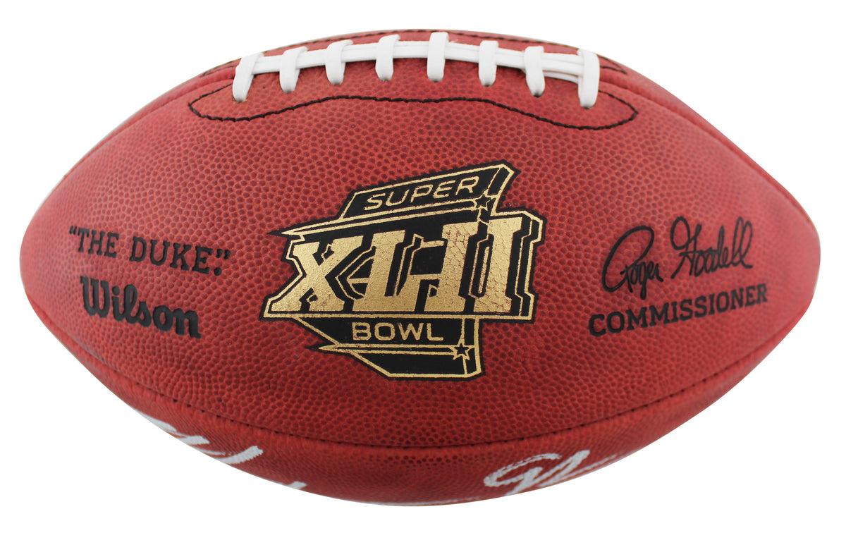 Giants Michael Strahan Signed SB XLII Logo Official Nfl Football BAS Witness