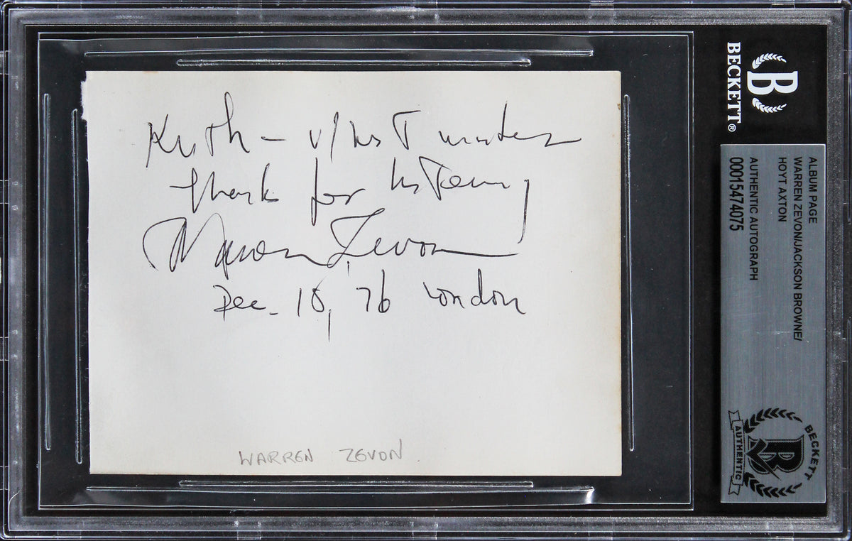 Warren Zevon, Jackson Browne & Hoyt Axton Signed 3.35x4.5 Album Page BAS Slabbed