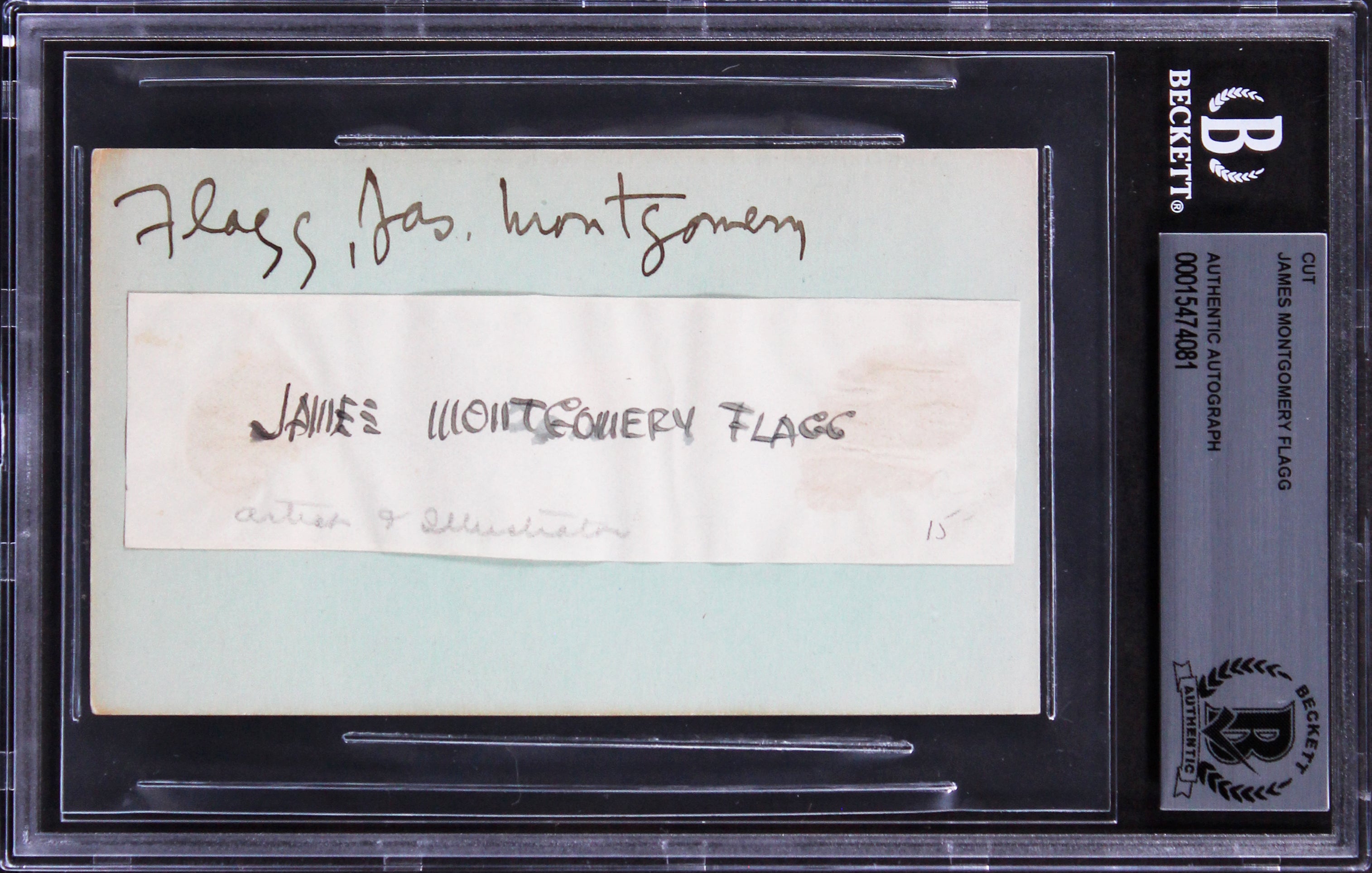 James Montgomery Flagg Authentic Signed 1.35x4.75 Cut Signature BAS Slabbed