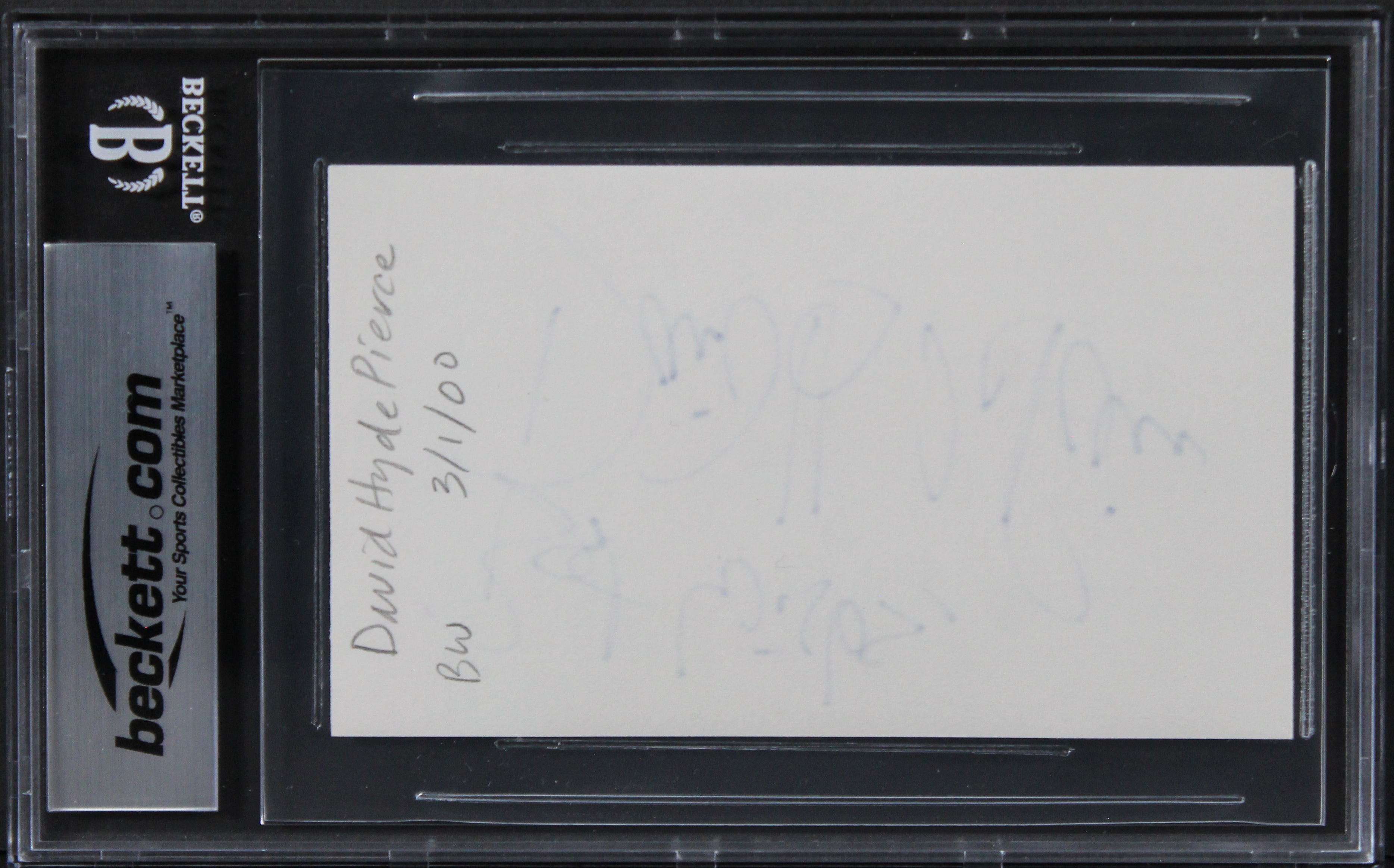 David Hyde Pierce Frasier "Best Wishes" Signed 3x5 Index Card BAS Slabbed