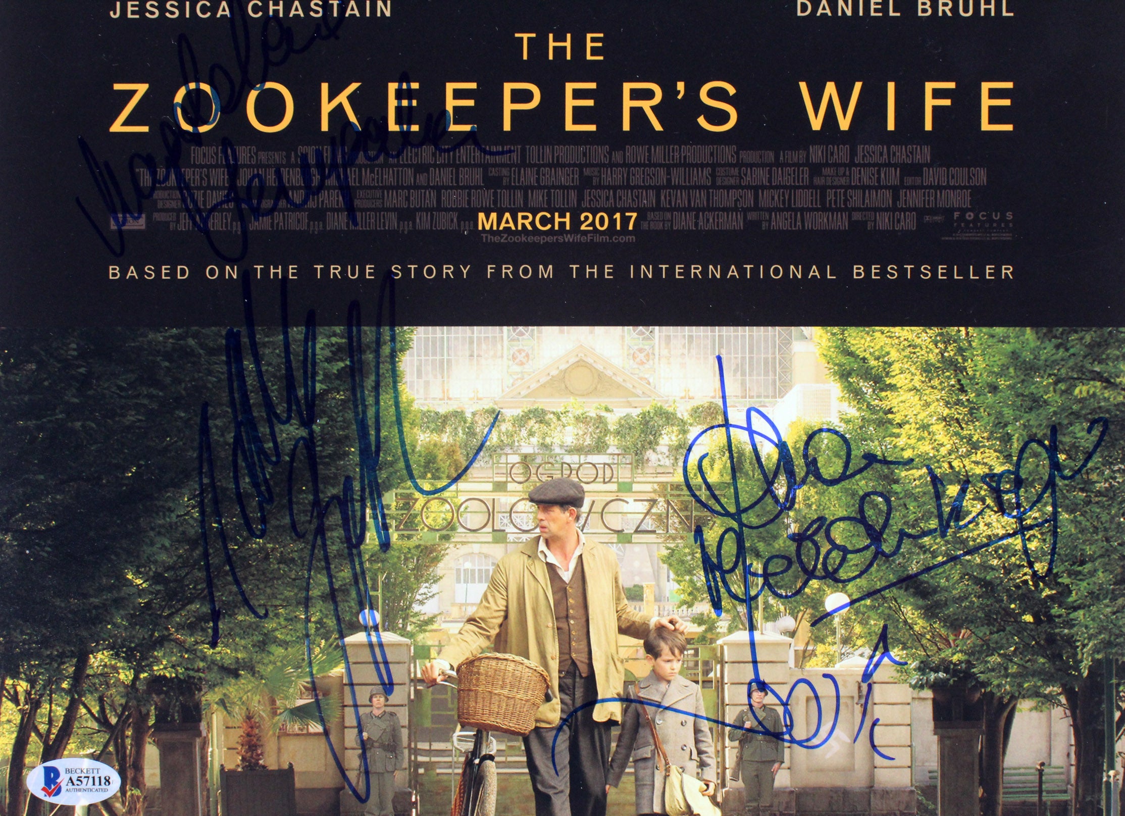 The Zookeeper's Wife (11) Jessica Chastain +10 Signed 12x18 Photo BAS #A57118