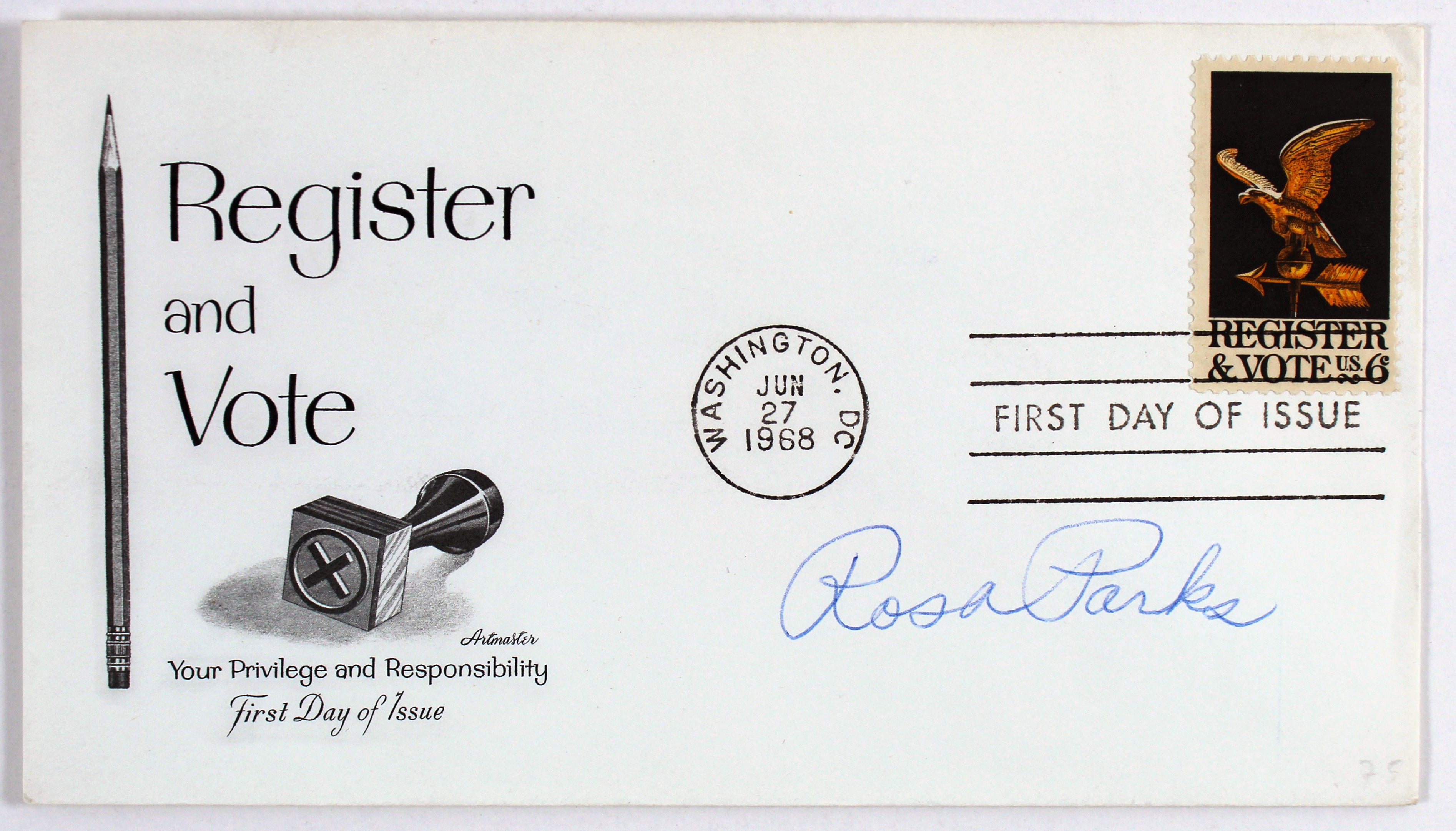 Rosa Parks Authentic Signed 1968 Register & Vote First Day Cover BAS #AB14606