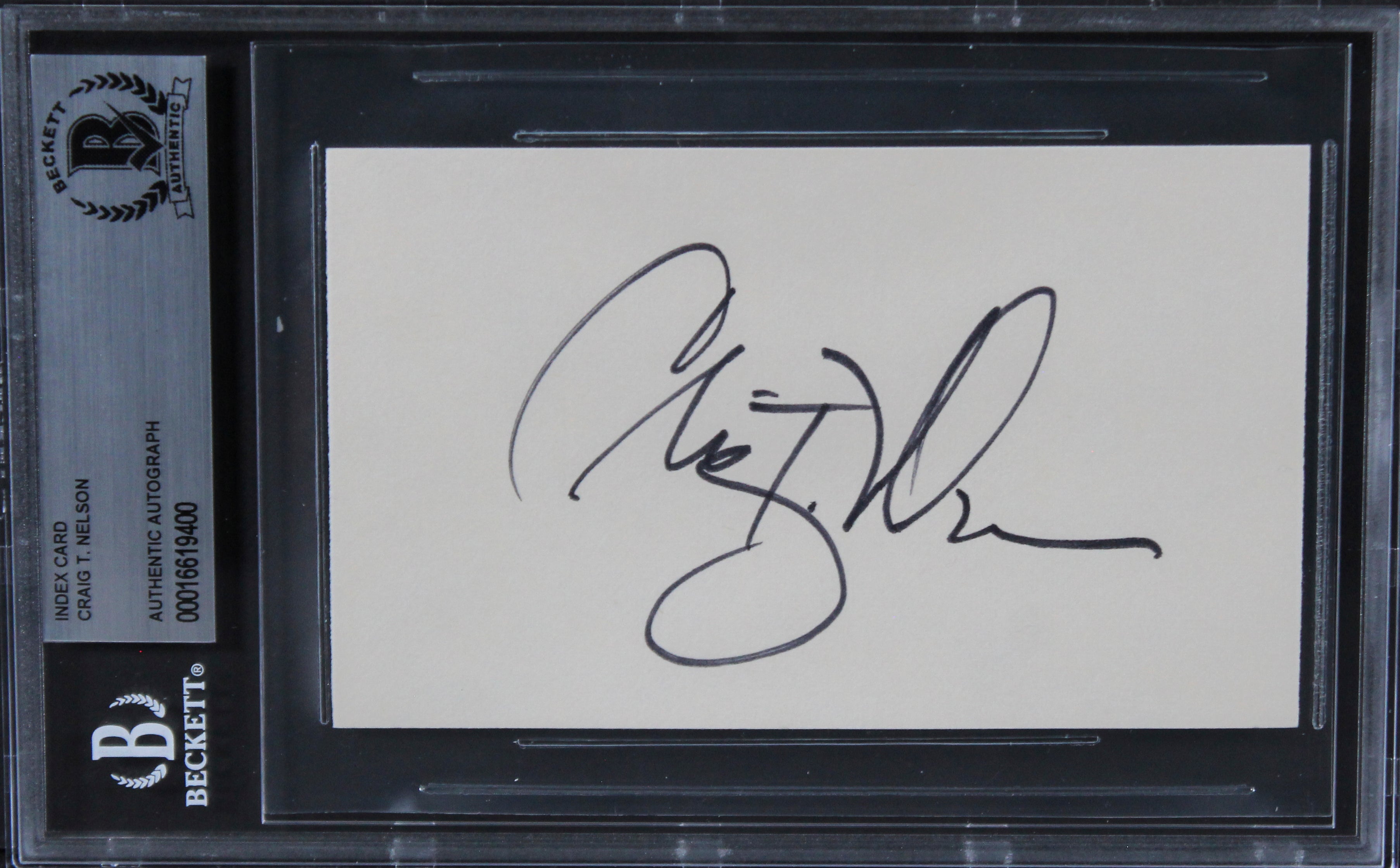 Craig T. Nelson Coach Authentic Signed 3x5 Index Card Autographed BAS Slabbed