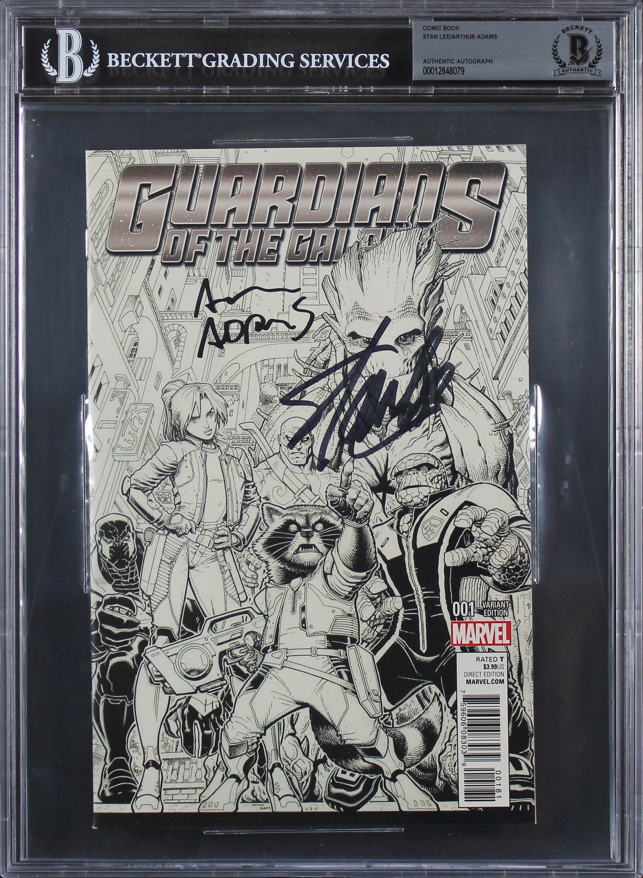 Stan Lee, Arthur Adams Signed Guardians Of The Galaxy 001 Variant Comic BAS Slab