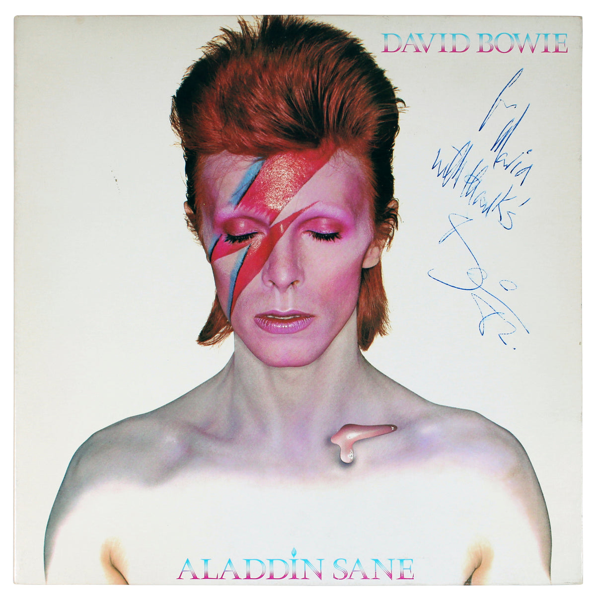 David Bowie "With Thanks" Signed Aladdin Sane Album Cover W/ Vinyl JSA #YY12950