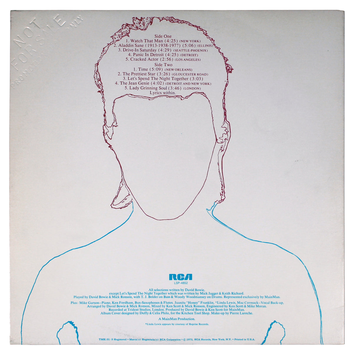 David Bowie "With Thanks" Signed Aladdin Sane Album Cover W/ Vinyl JSA #YY12950