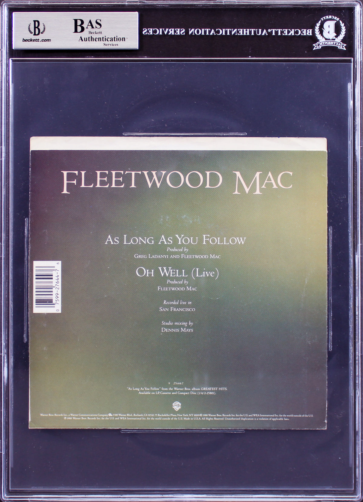 Fleetwood Mac (3) Buckingham, Fleetwood & McVie Signed 45 RPM Album BAS Slabbed