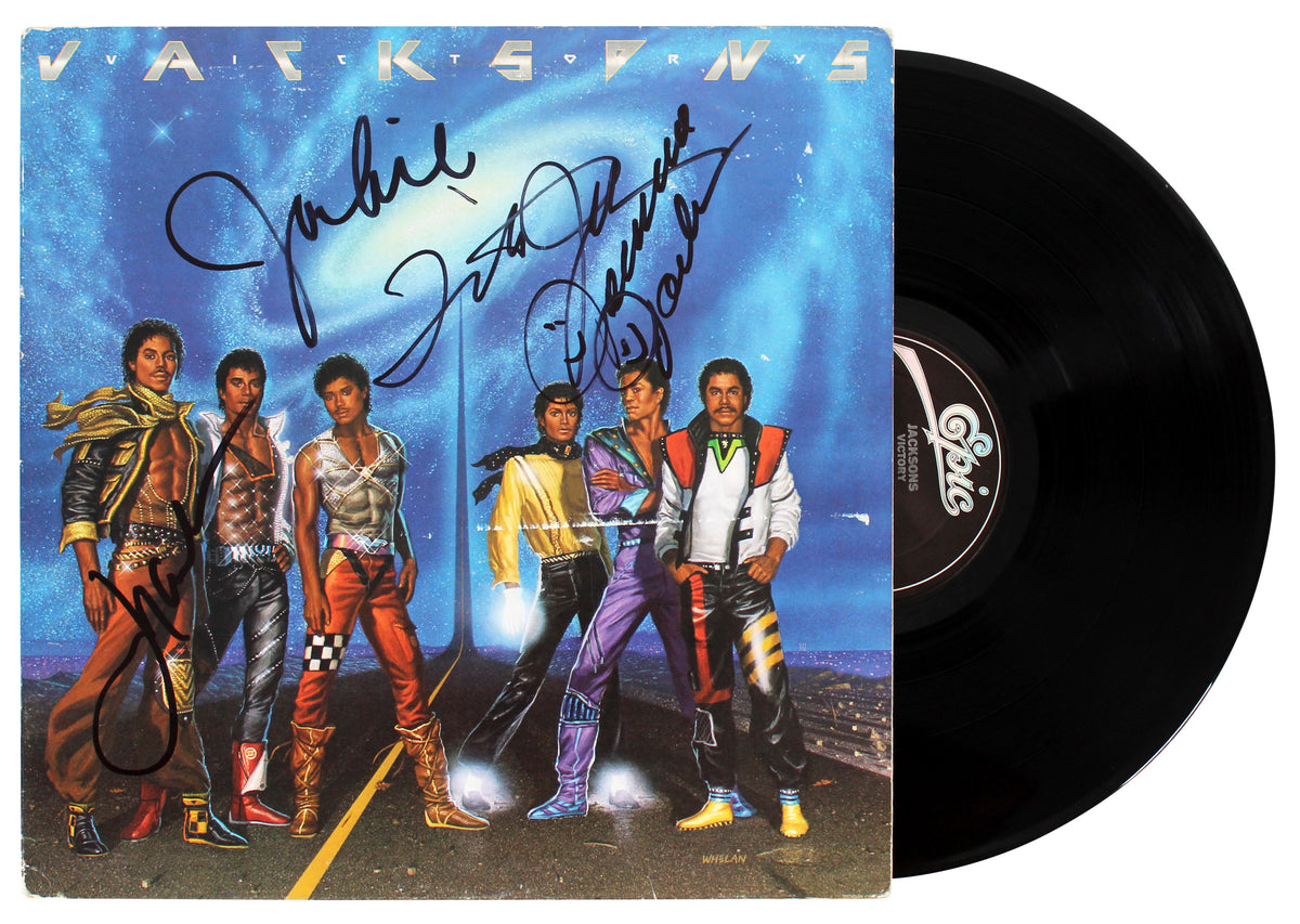Jackson 5 Tito, Jackie, Jermaine & Marlon Signed Victory Album Cover w Vinyl BAS