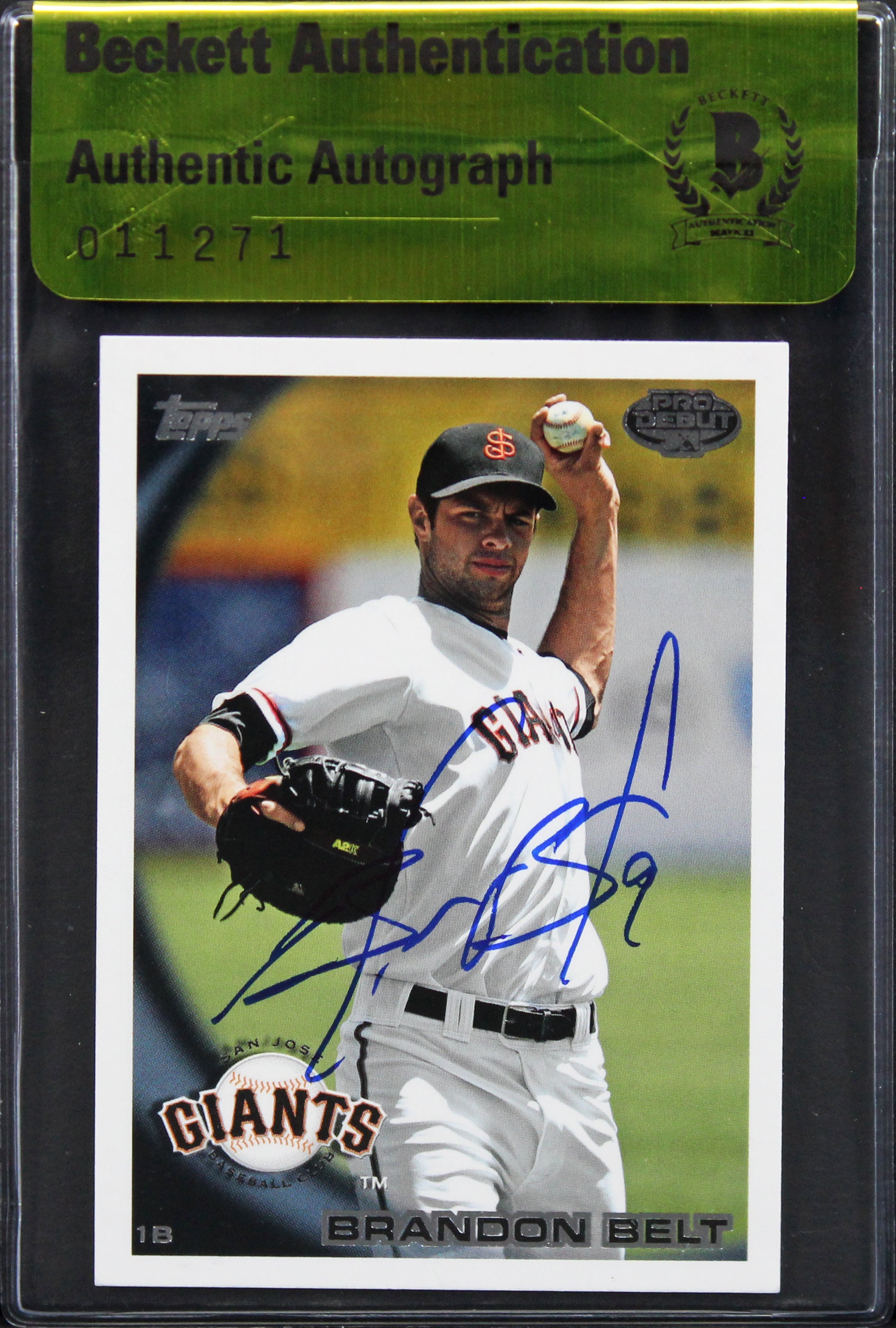 Giants Brandon Belt Signed 2010 Topps Pro Debut #436 Rookie Card BAS #11271