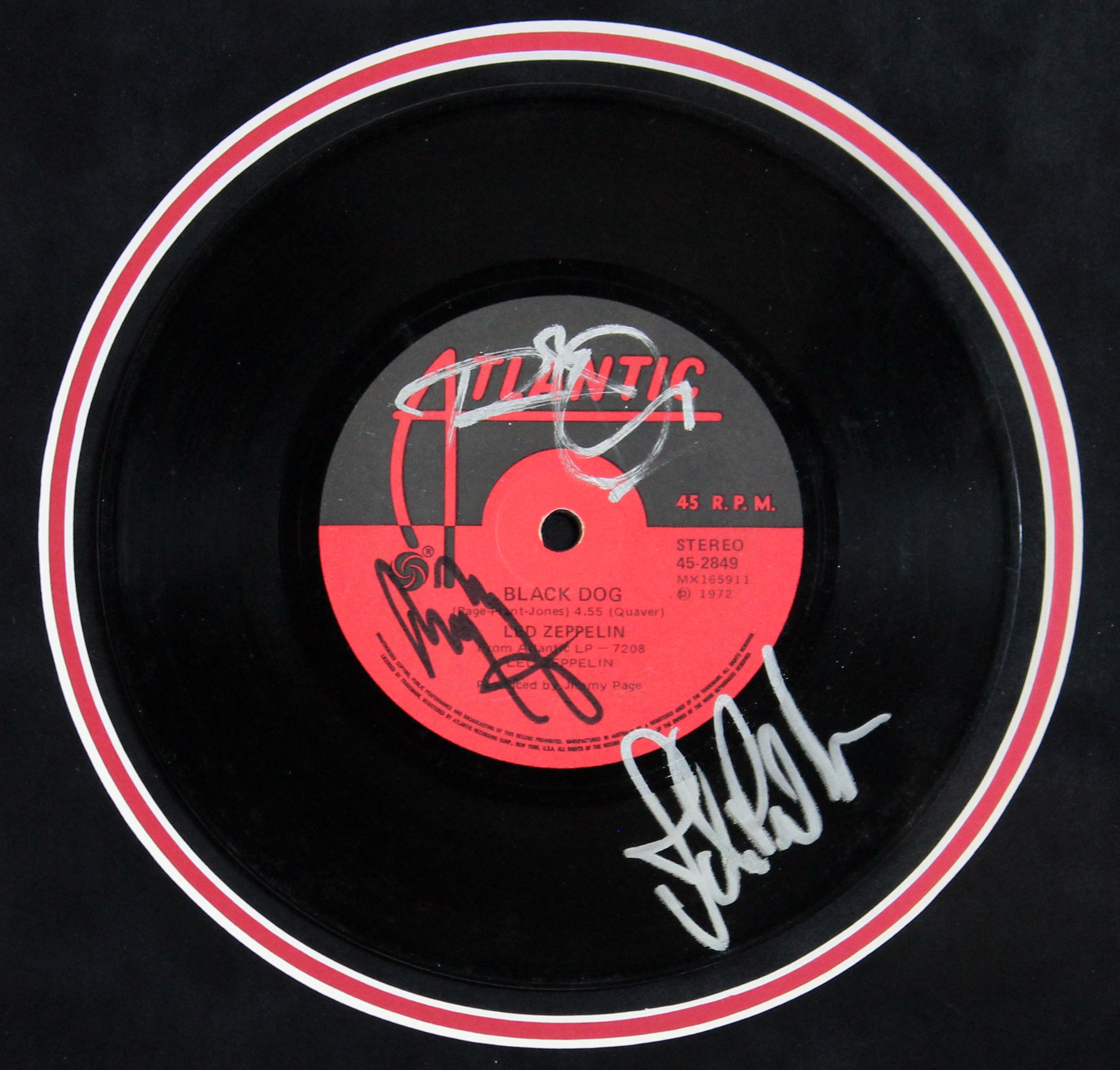 Led Zeppelin (3) Plant, Page & Jones Signed & Framed 45 RPM Vinyl PSA #W04890