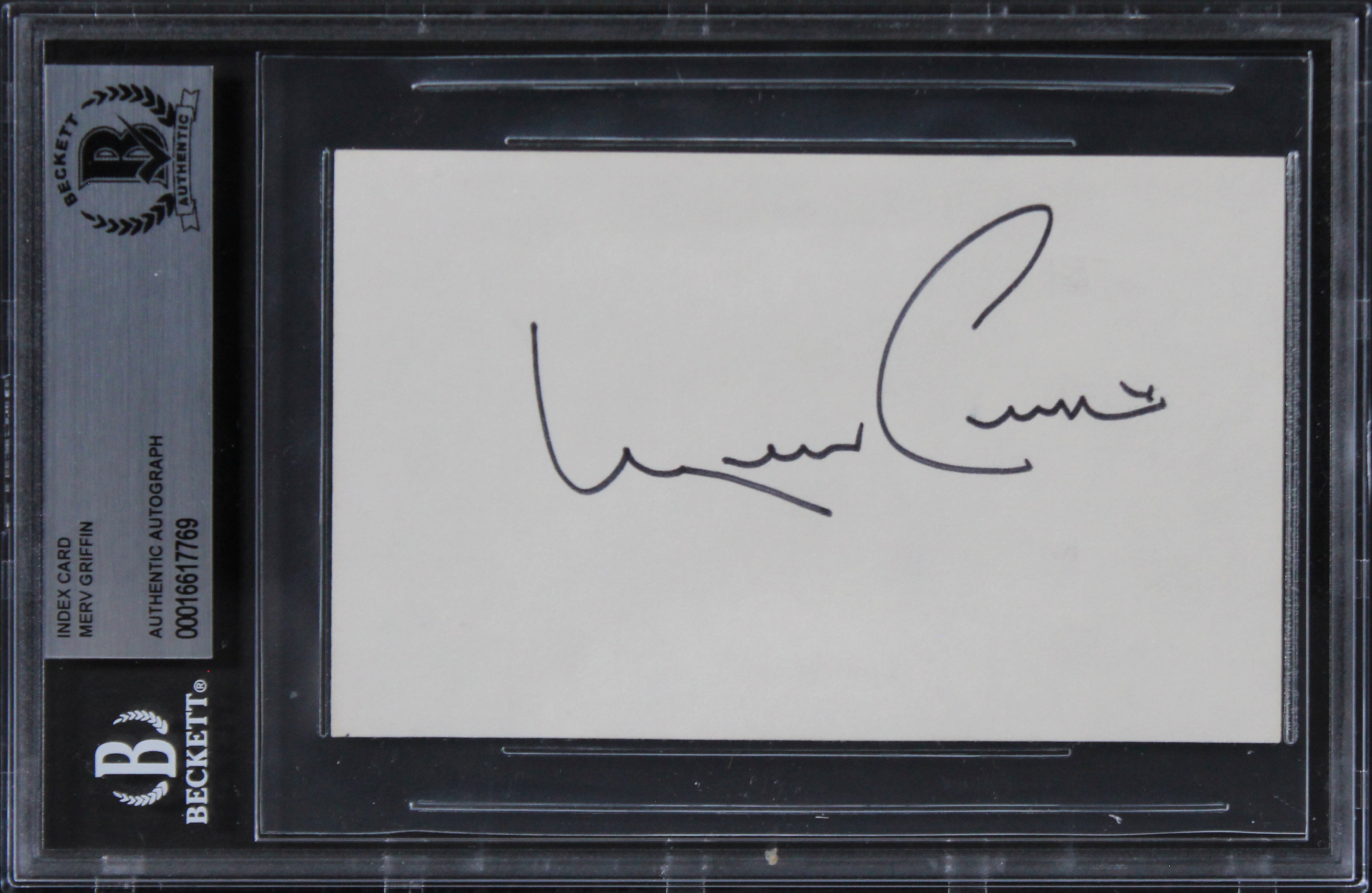 Merv Griffin The Merv Griffin Show Authentic Signed 3x5 Index Card BAS Slabbed 1
