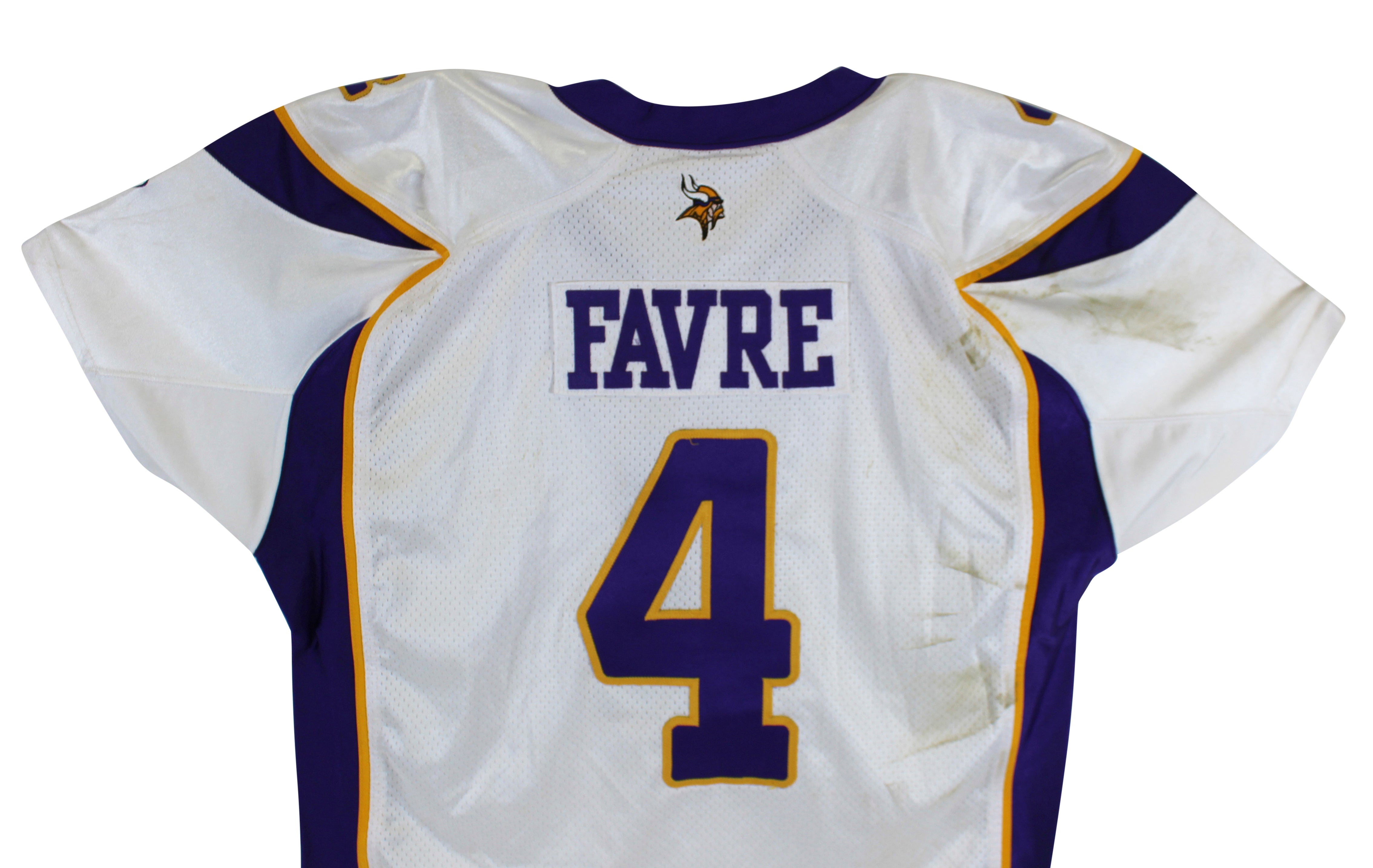 Vikings Brett Favre 2009 Game Used White Reebok Road Jersey Photo Matched