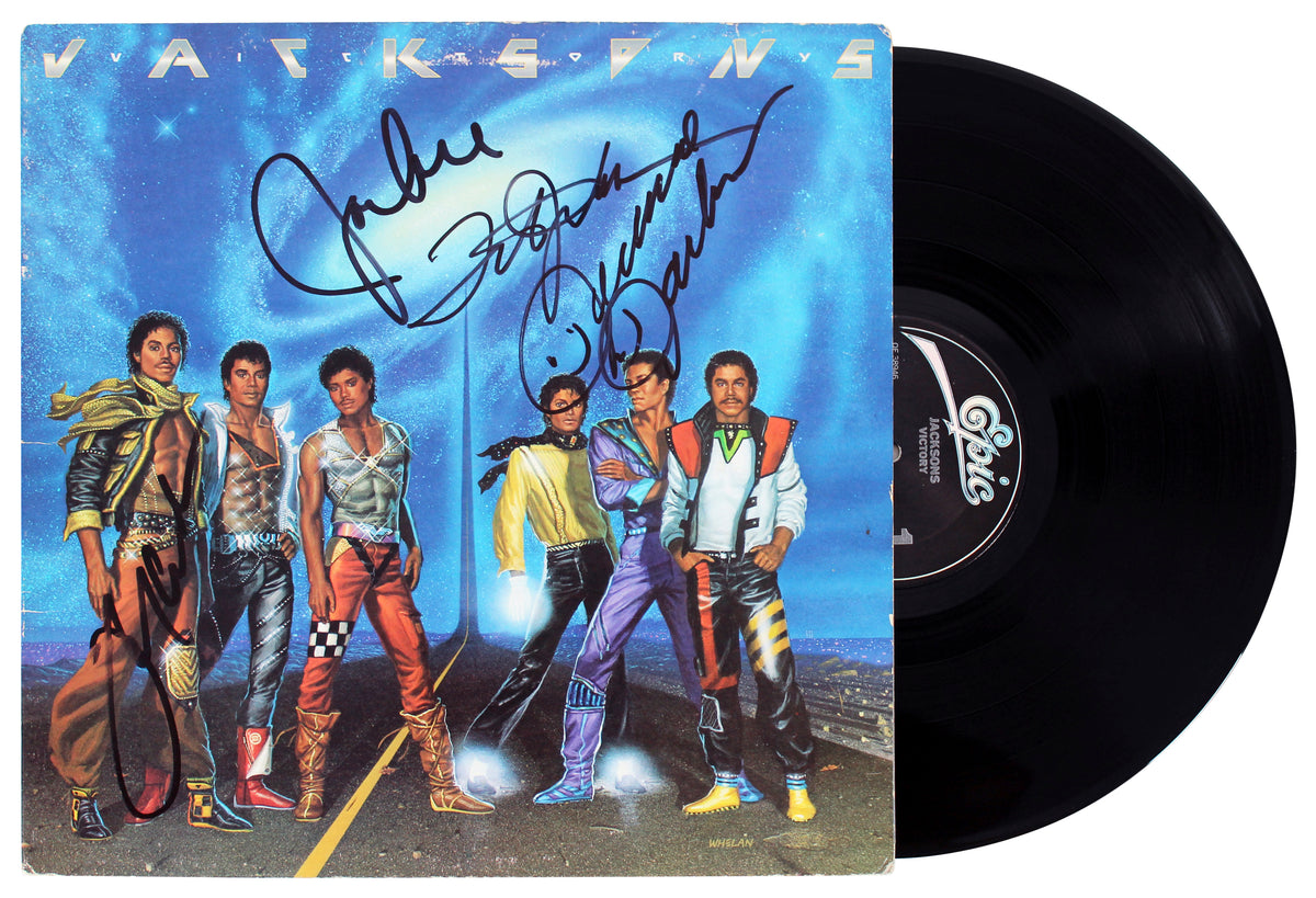 Jackson 5 Tito, Jackie, Jermaine & Marlon Signed Victory Album Cover w Vinyl BAS