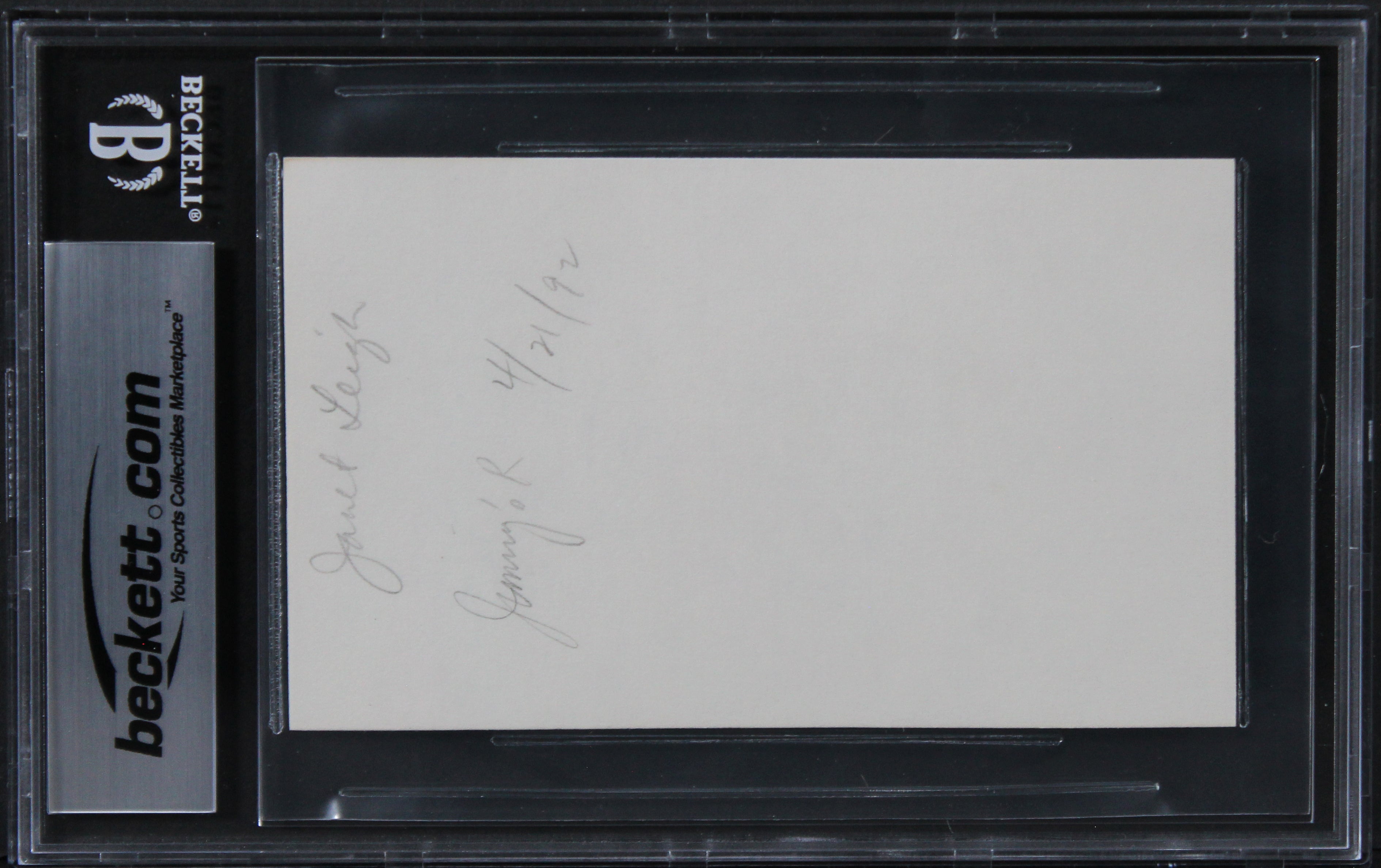 Janet Leigh Psycho Ridge Signed 3x5 Index Card Autographed BAS Slabbed 2