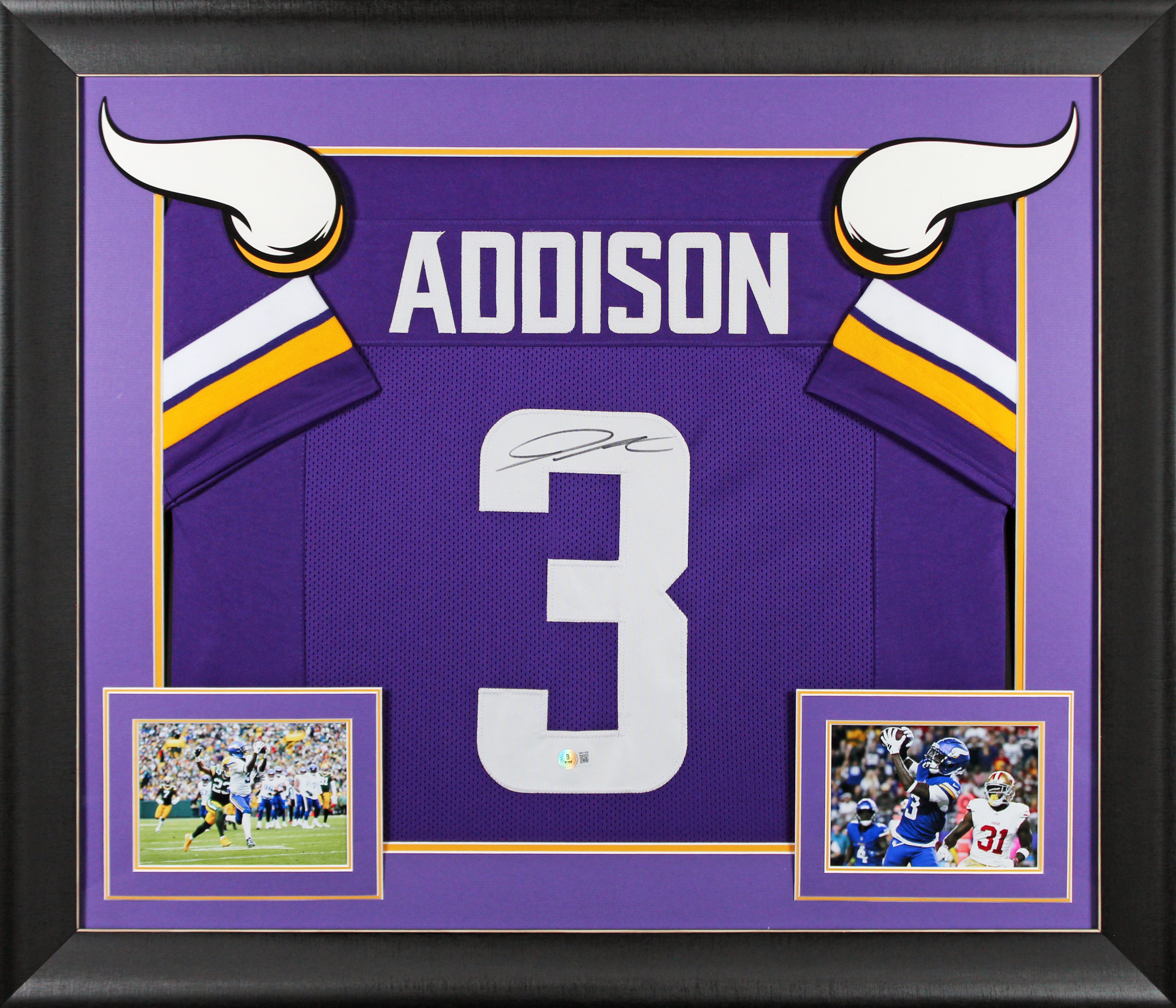 Jordan Addison Authentic Signed Purple Pro Style Framed Jersey BAS Witnessed