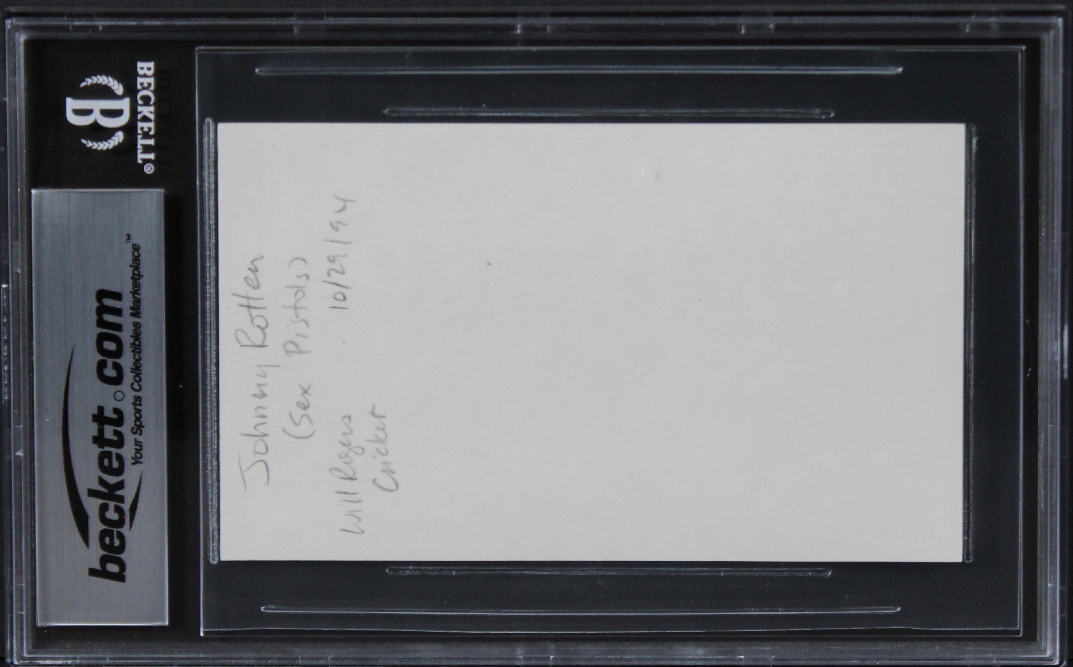 John Rotten Lydon Sex Pistols "Was Here" Signed 3x5 Index Card BAS Slabbed