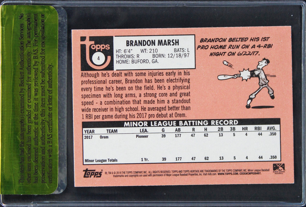 Phillies Brandon Marsh Authentic Signed 2018 Topps Heritage #4 Card BAS #11233