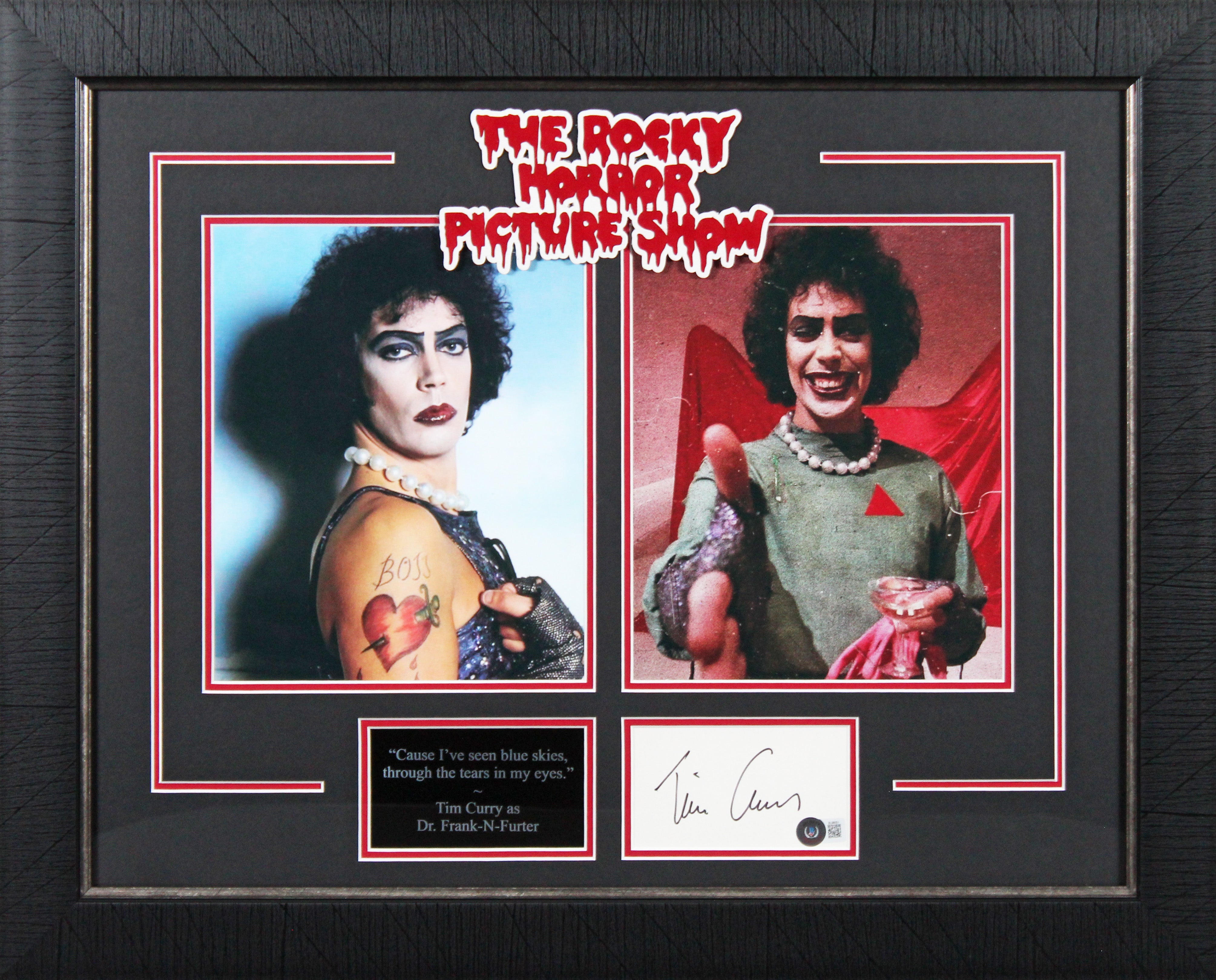 Tim Curry The Rocky Horror Picture Show Signed 3x5 Index Card Framed Display BAS