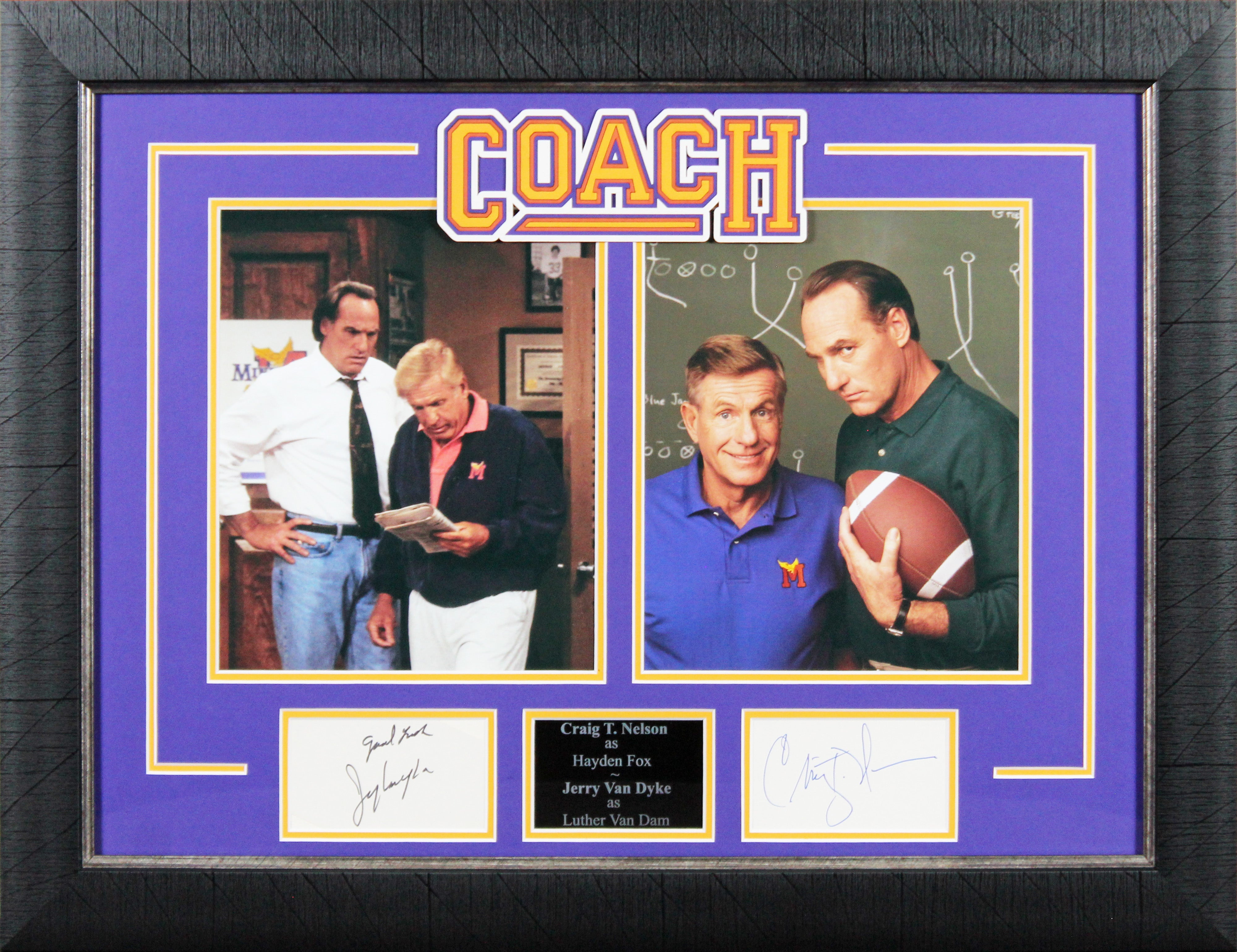 Craig T. Nelson & Jerry Van Dyke Coach Signed Framed Display BAS #AD04892