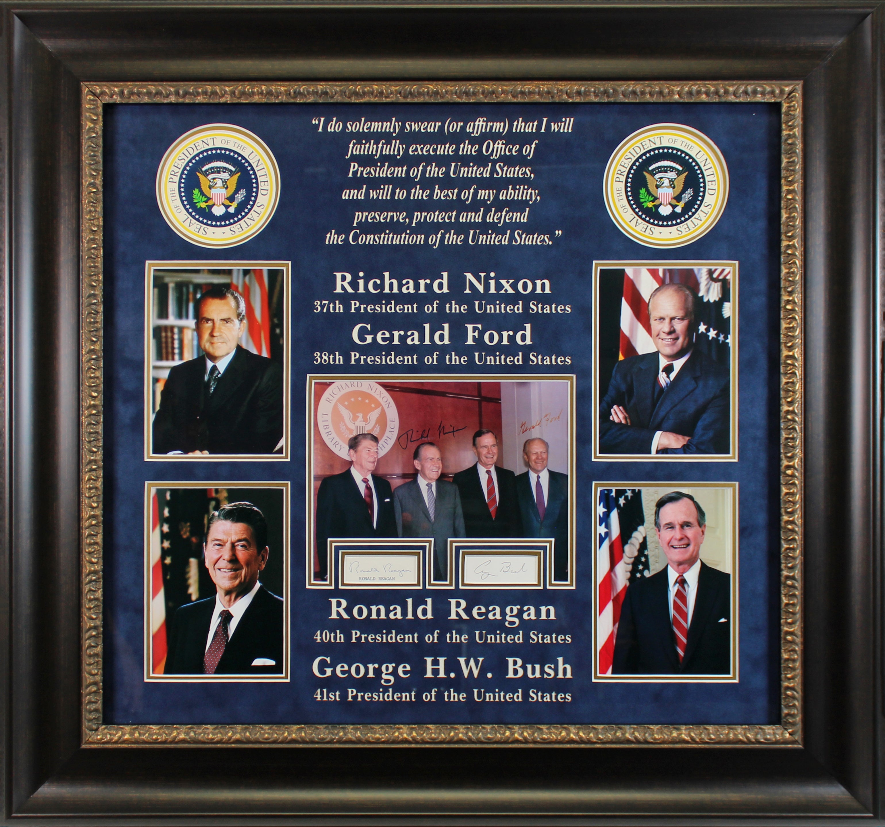 Former Presidents Reagan, Ford, Nixon & Bush Signed Framed Display BAS #AB14242