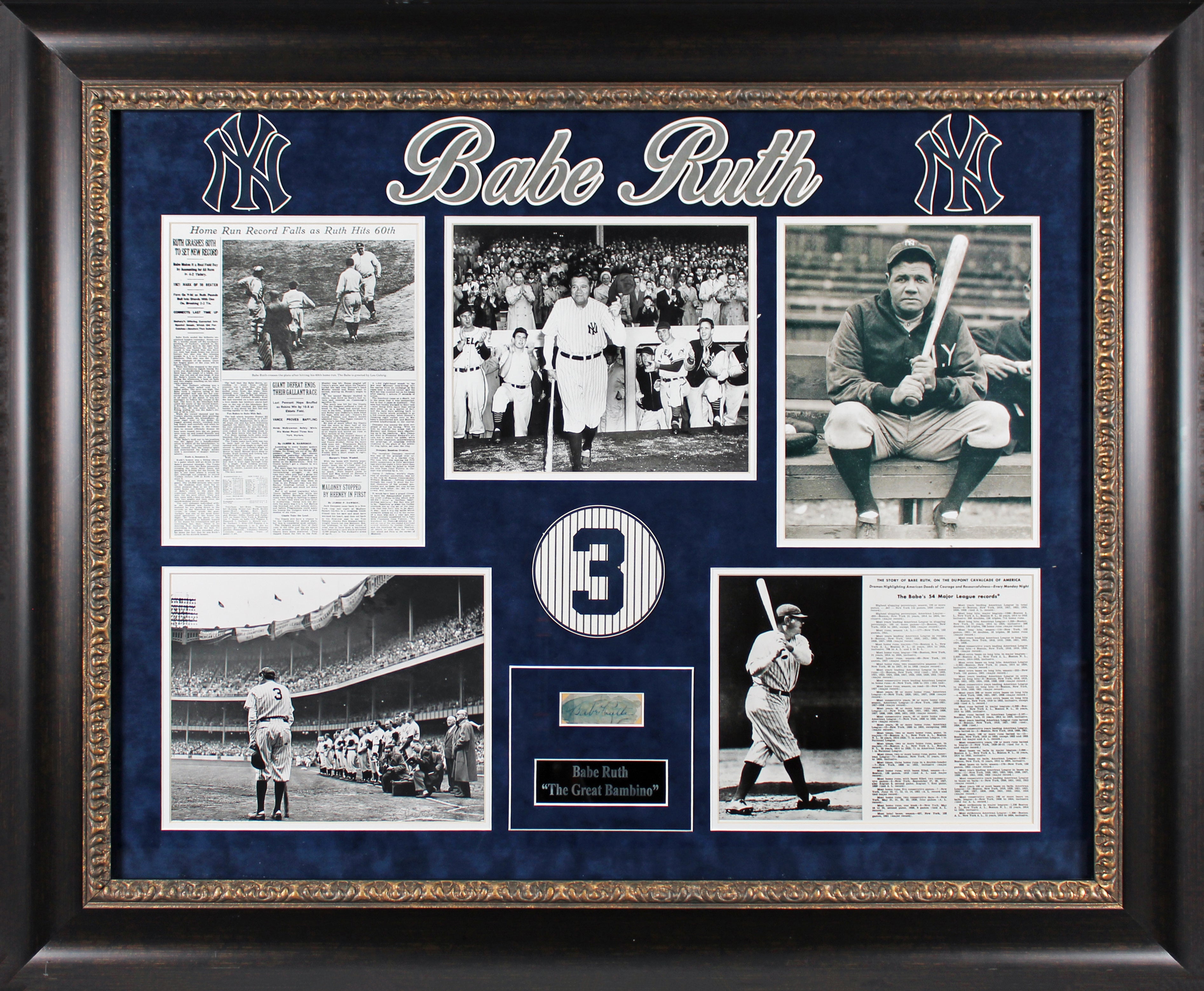 Yankees Babe Ruth Authentic Signed & Framed 1x2.5 Cut Signature BAS #AC01303