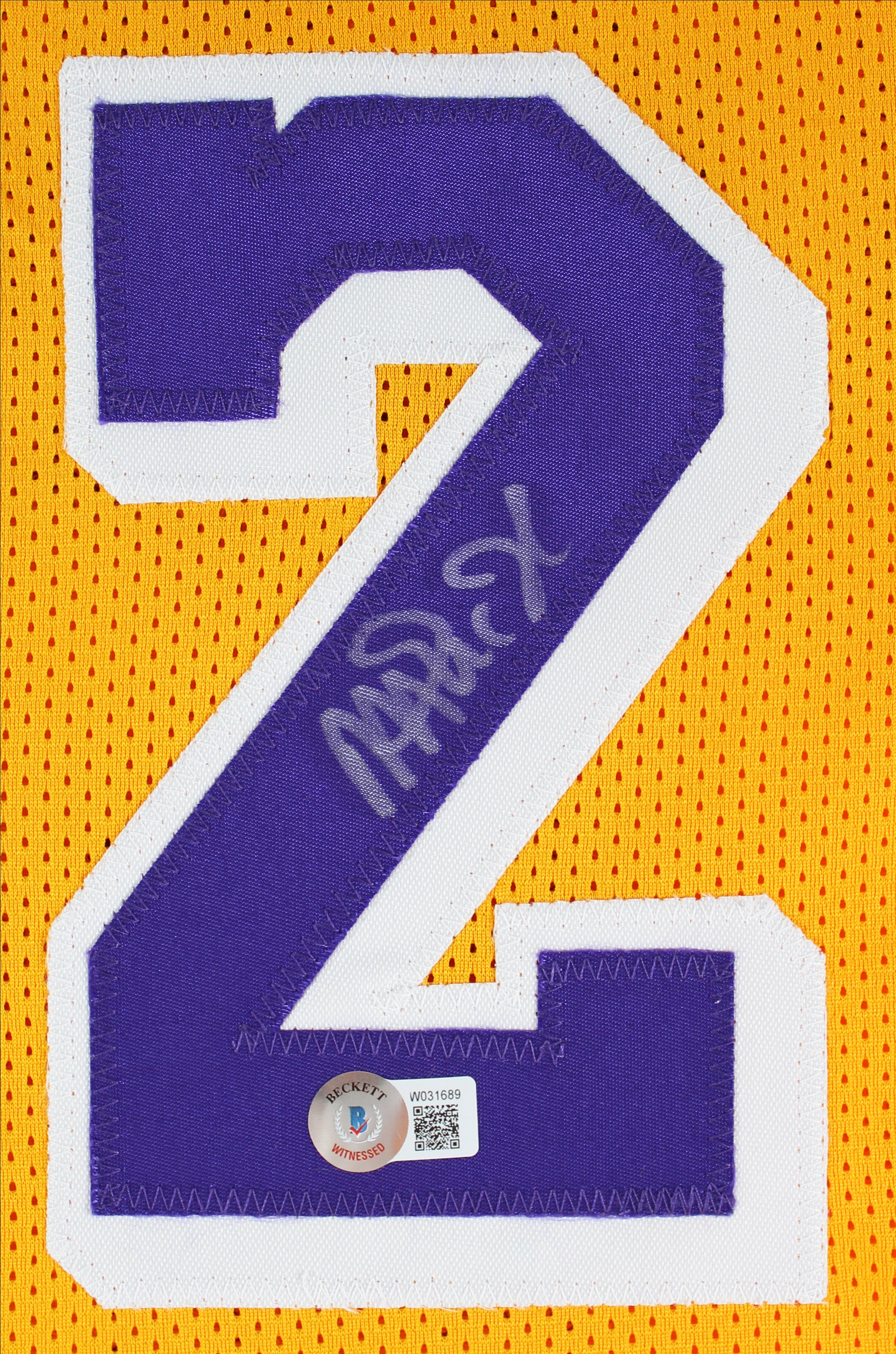 Magic Johnson Authentic Signed Yellow Pro Style Jersey w/ Stats BAS Witnessed