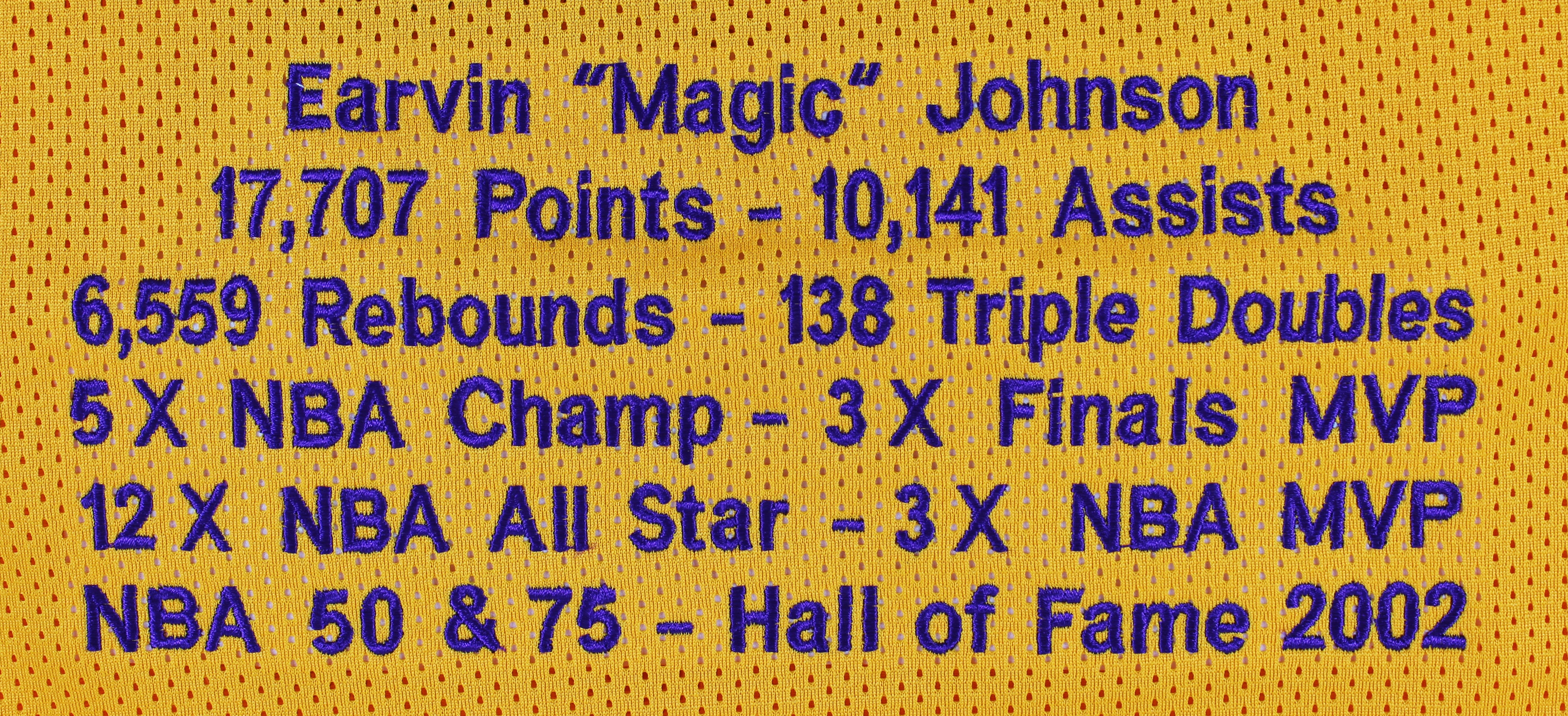Magic Johnson Authentic Signed Yellow Pro Style Jersey w/ Stats BAS Witnessed