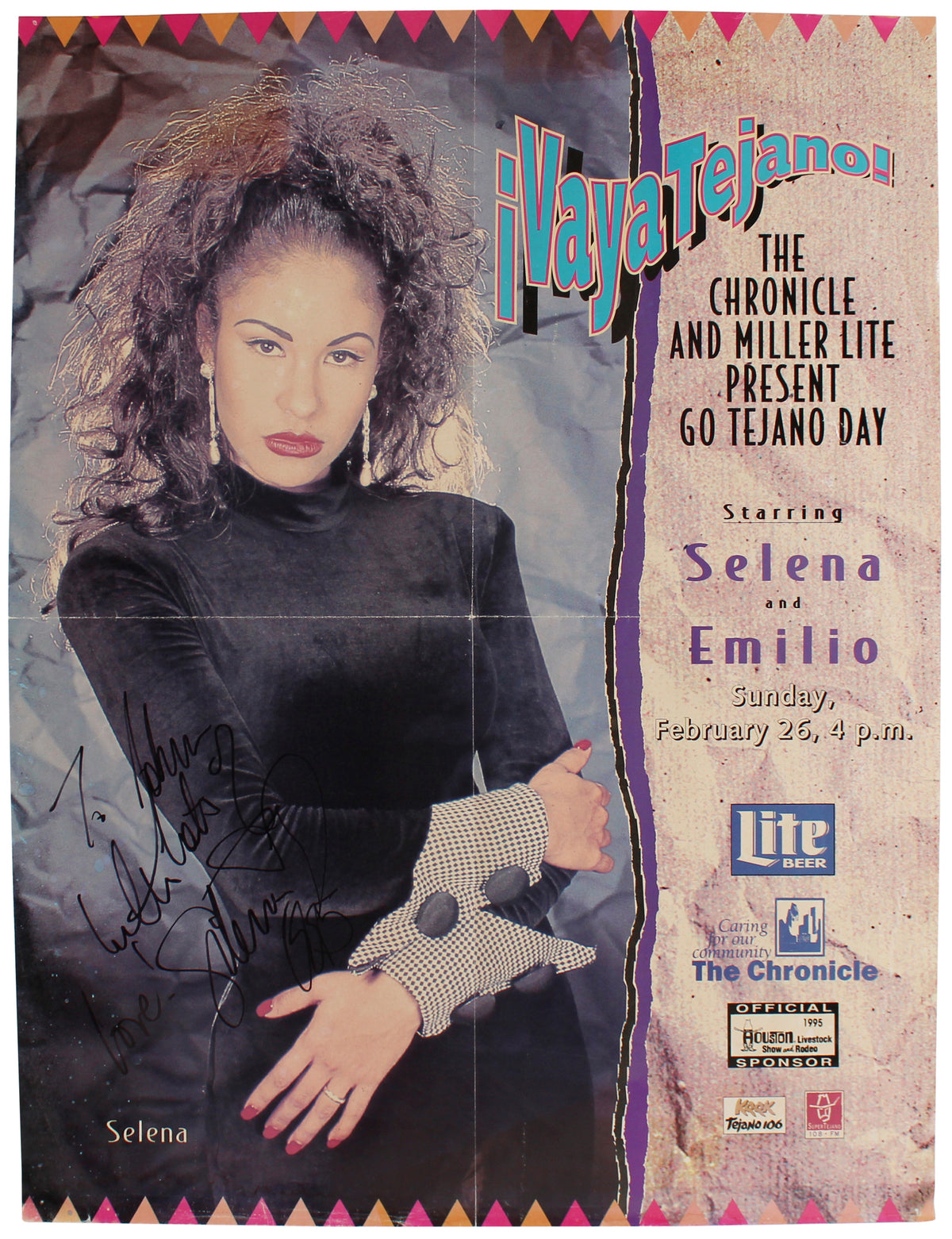 Selena Quintanilla "Lots Of Love" Signed 1995 Houston Rodeo Poster BAS #AB77867