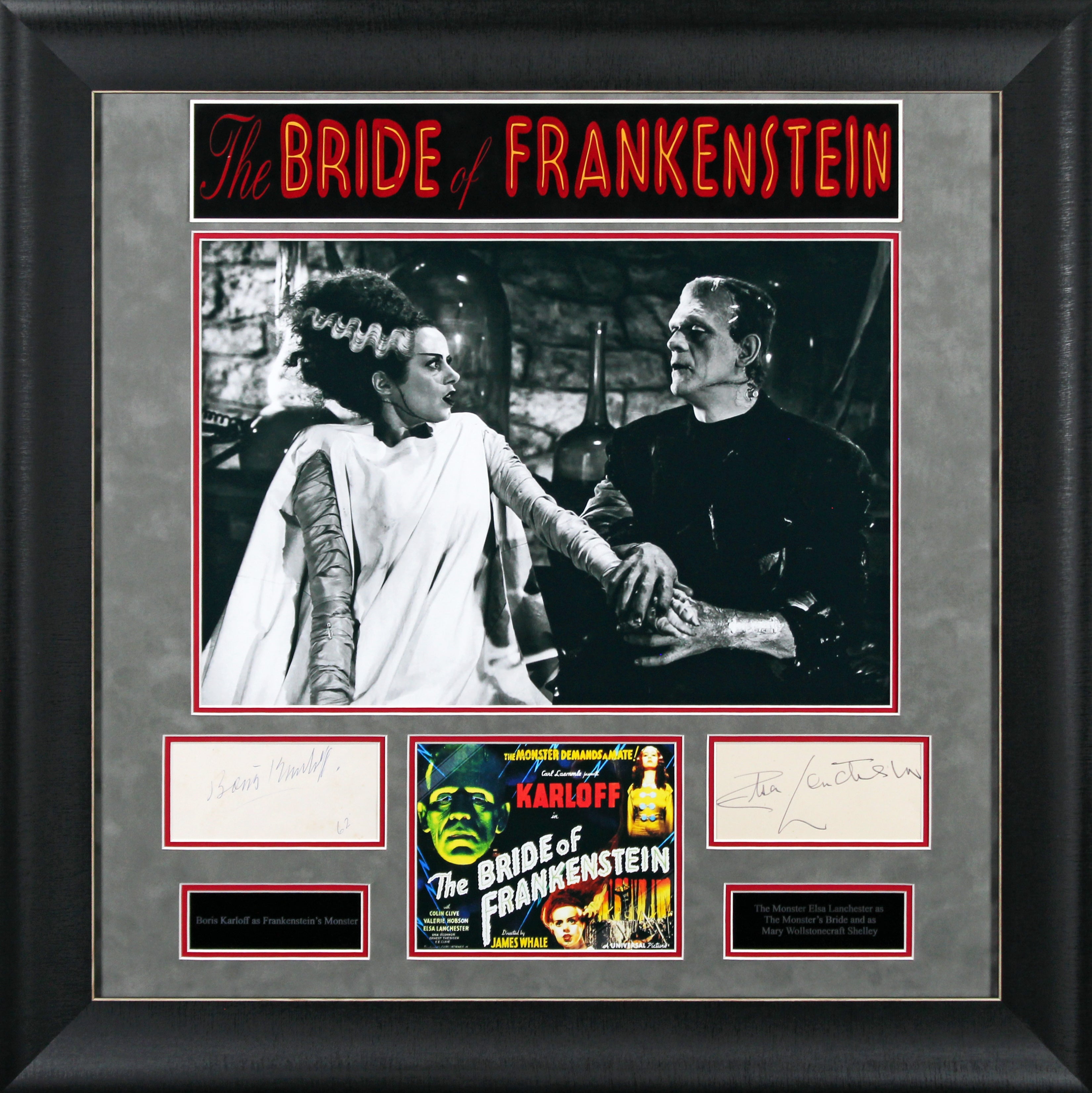 Boris Karloff & Elsa Lanchester Bride of Frankenstein Signed Framed Display BAS