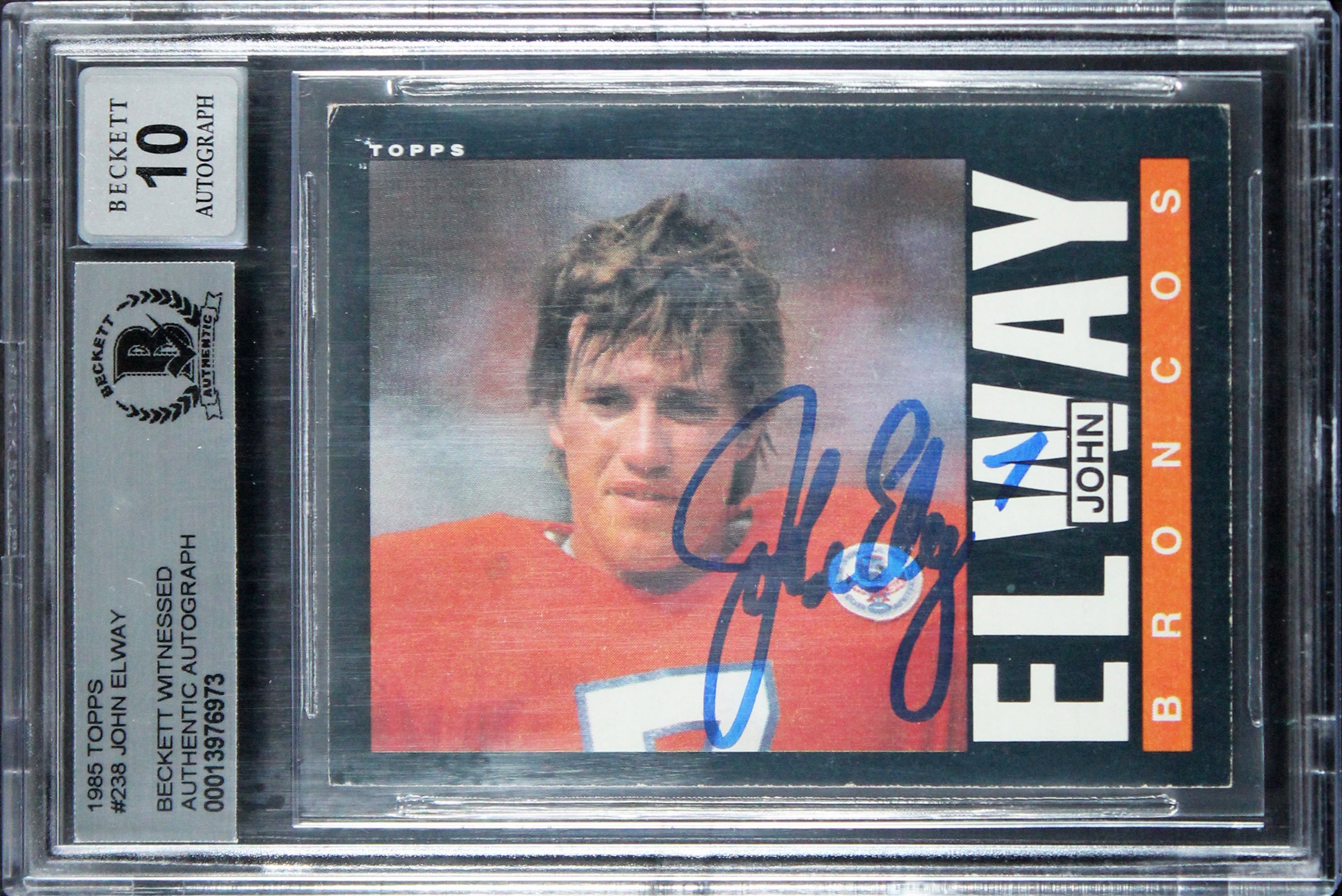 Broncos John Elway Authentic Signed 1985 Topps #238 Card Auto 10! BAS Slabbed 2