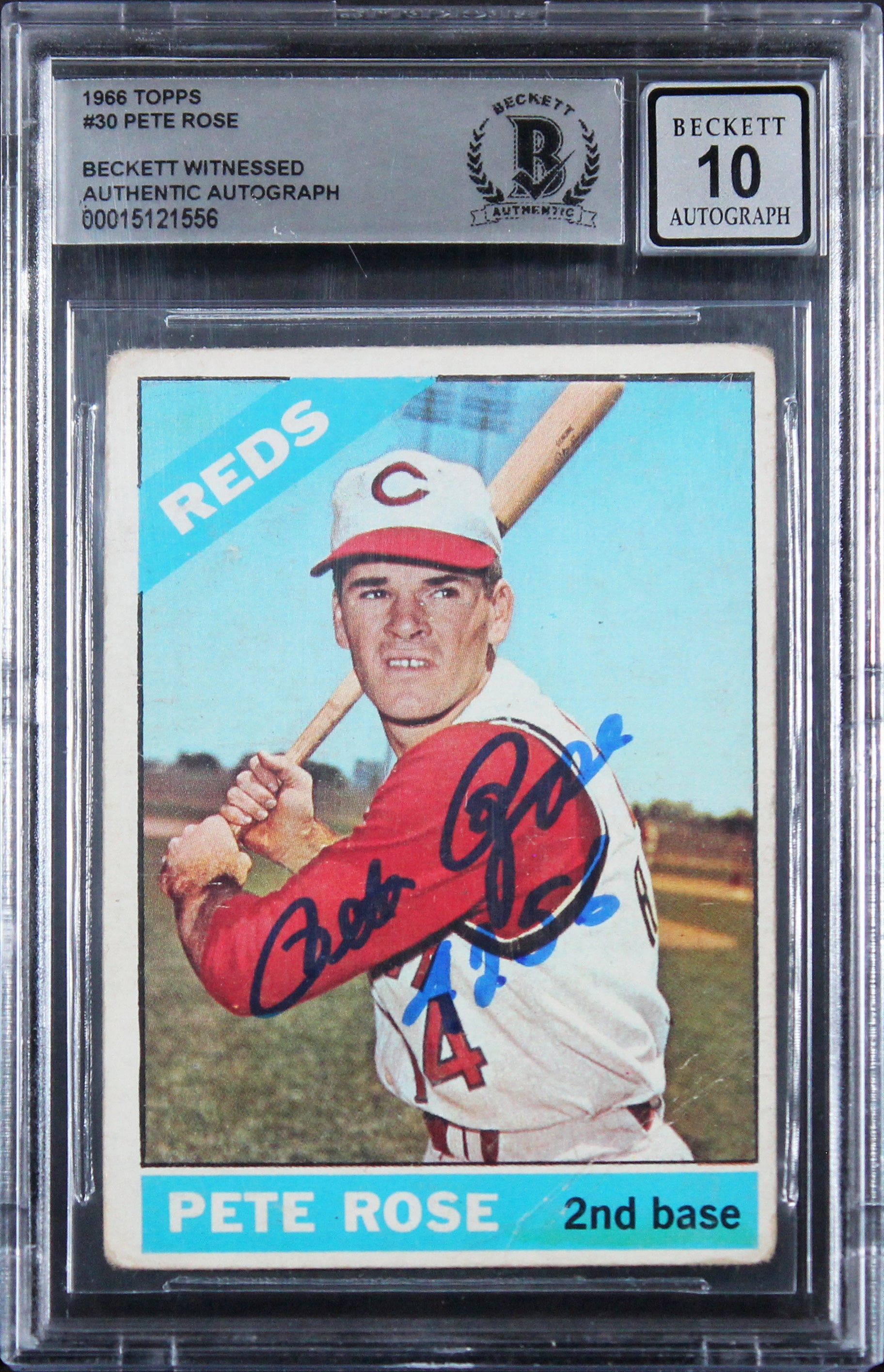 Reds Pete Rose 4256 Authentic Signed 1966 Topps #30 Card Auto 10! BAS Slabbed