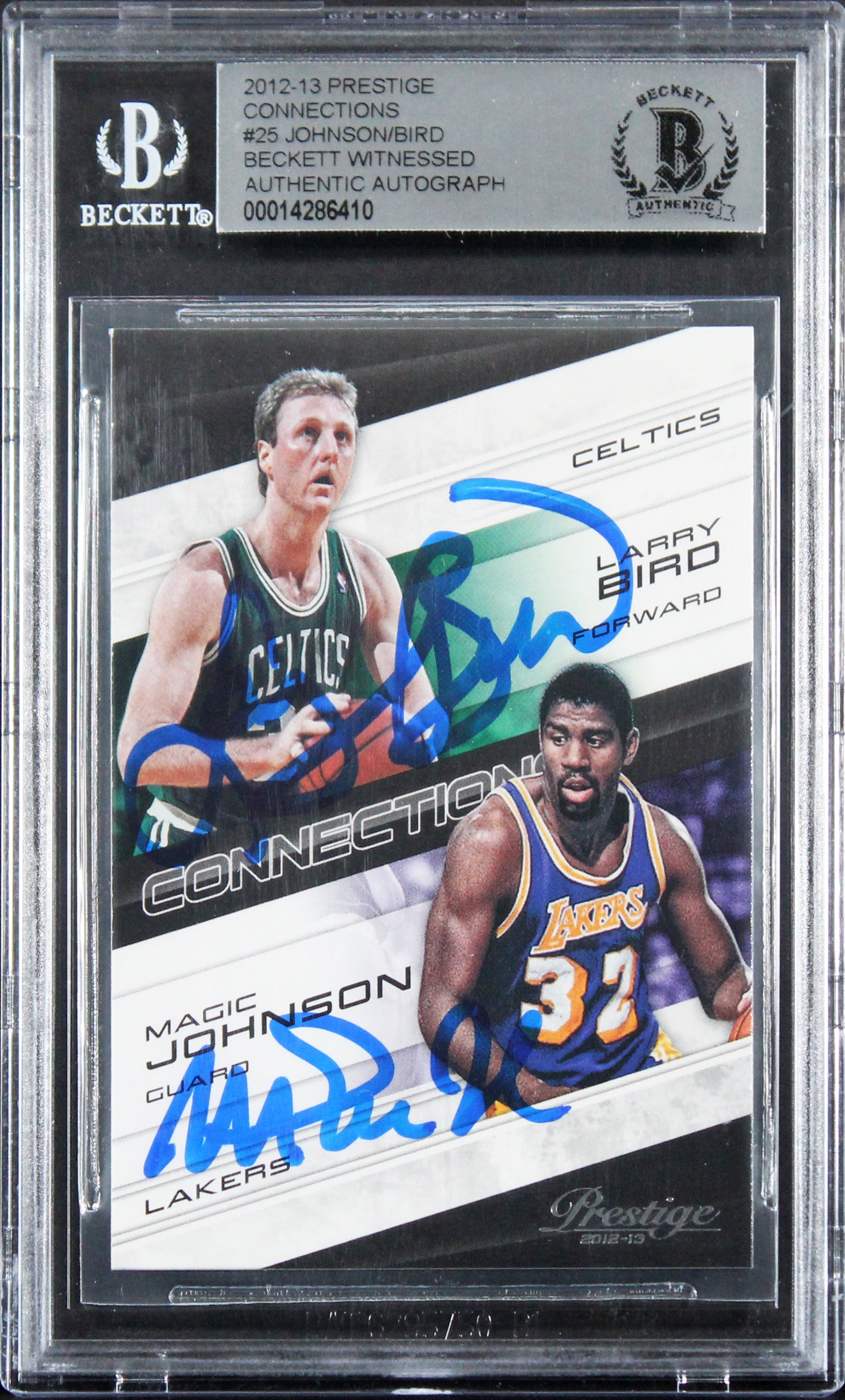 Magic Johnson & Larry Bird Signed 2012 Prestige Connections #25 Card BAS Slabbed