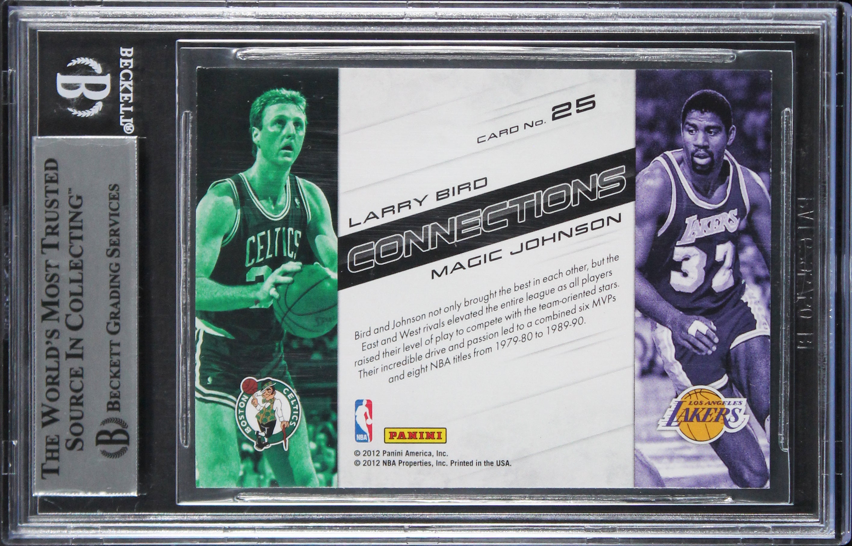 Magic Johnson & Larry Bird Signed 2012 Prestige Connections #25 Card BAS Slabbed