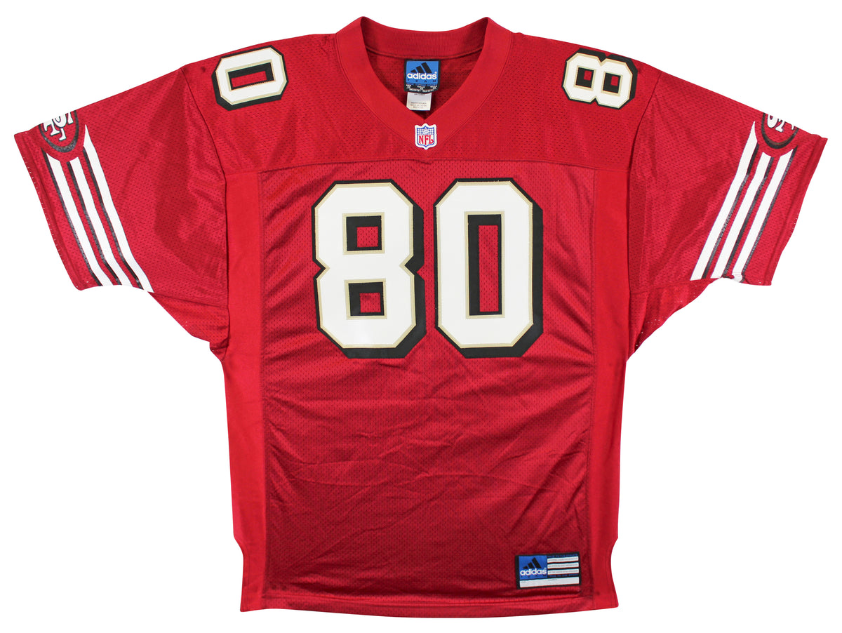49ers Jerry Rice Signed Red Adidas TB Jersey w/ Dropshadow Fanatics #DQ16477951