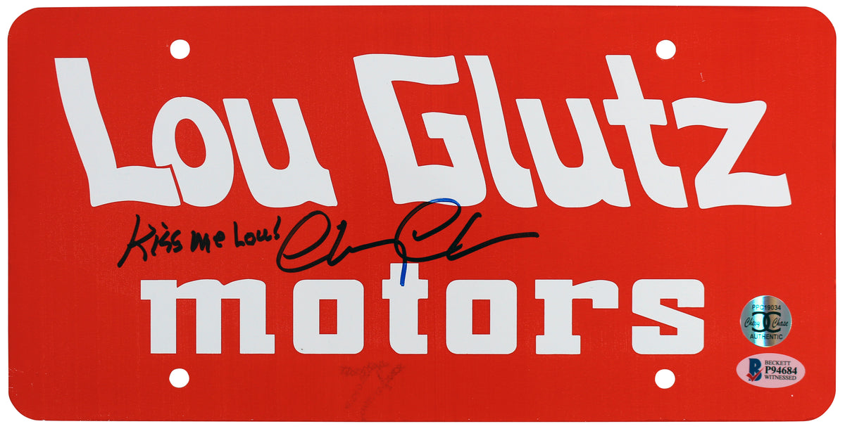 Chevy Chase Vacation "Kiss Me Lou!" Signed Lou Glutz License Plate BAS #P94684