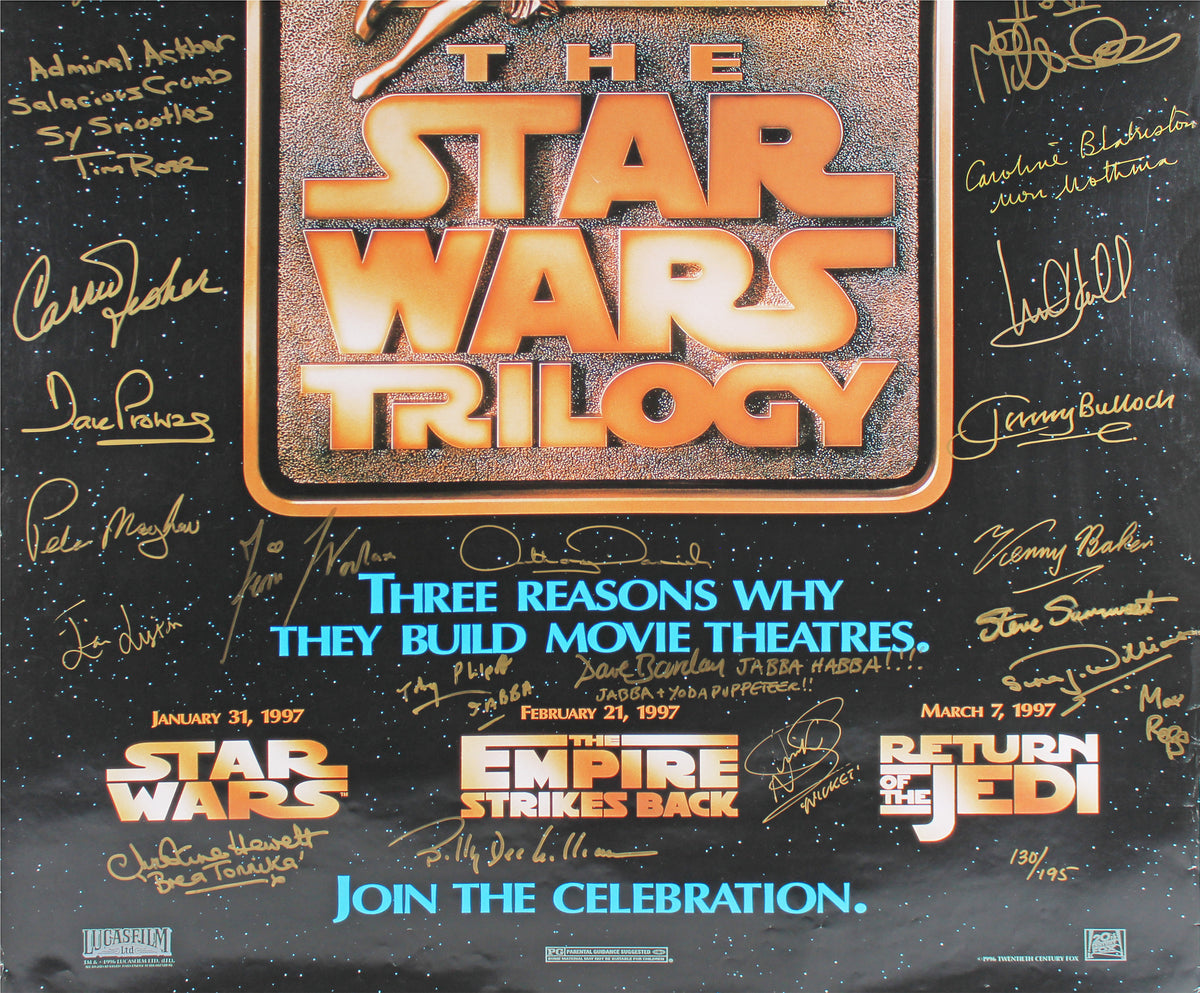 (27) Hamill, Ford, Fisher Signed 24x38 Star Wars Trilogy Poster LE #130/195 JSA