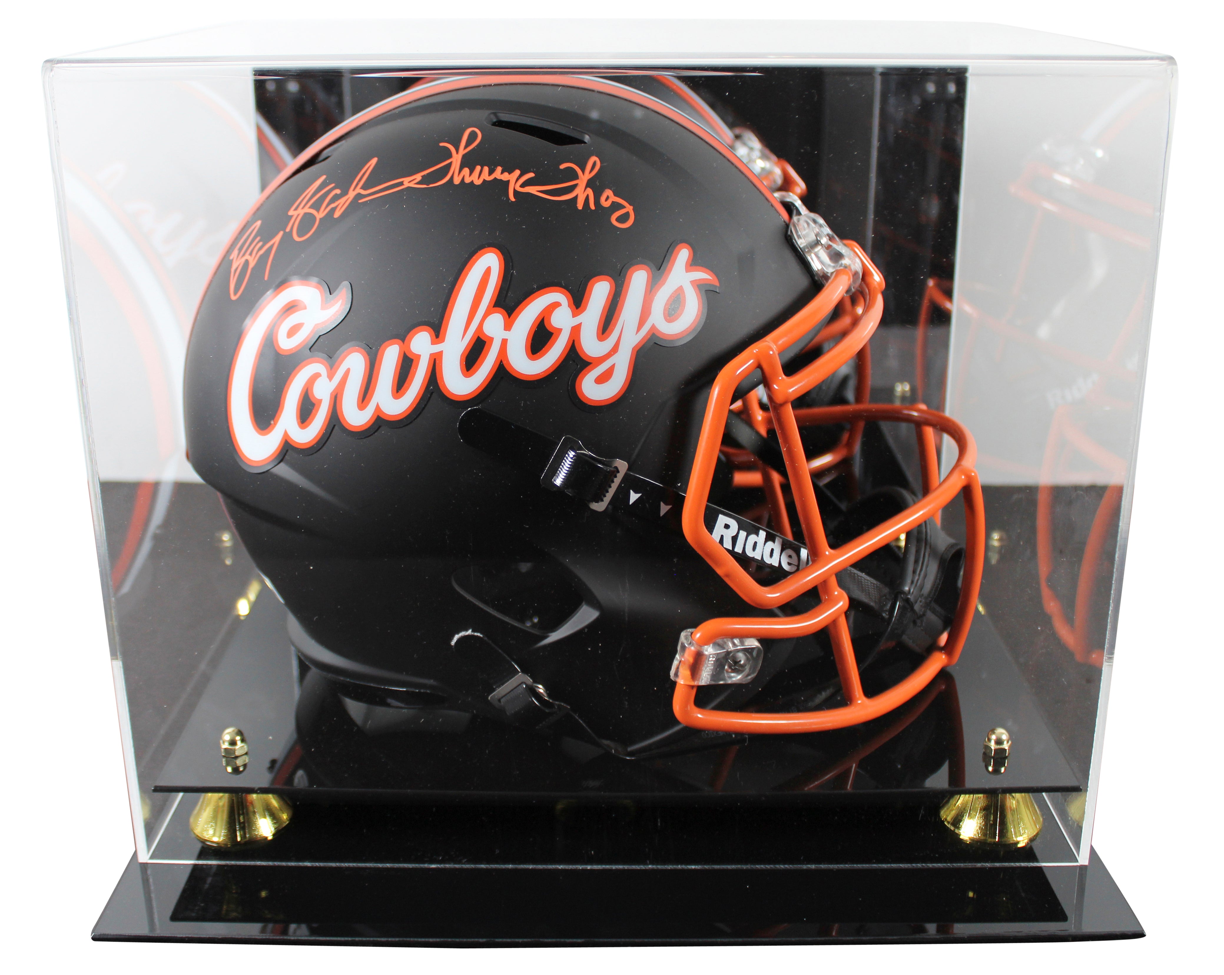 OK State Barry Sanders & Thurman Thomas Signed F/S Speed Rep Helmet W/ Case BAS