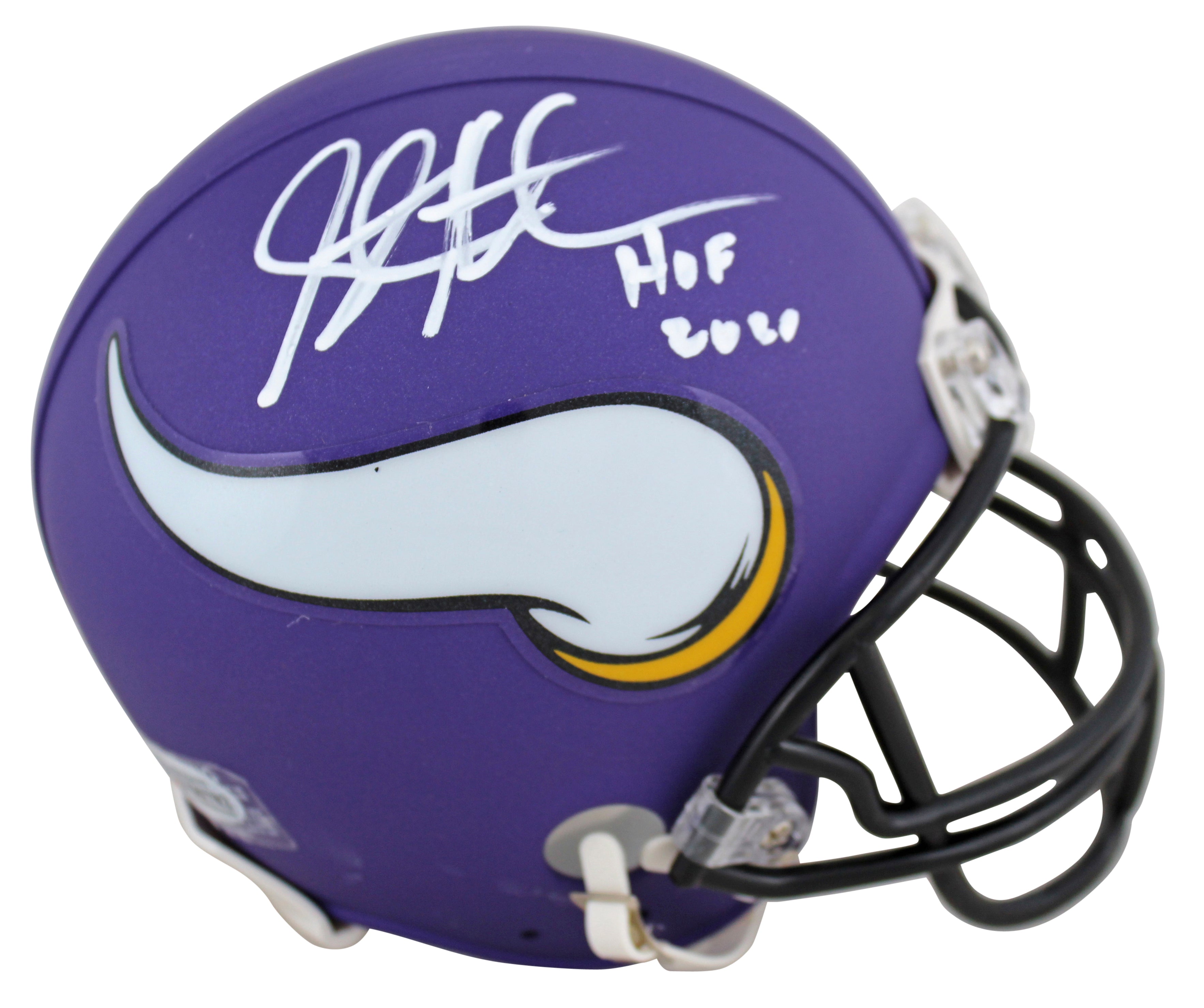 Vikings Steve Hutchinson "HOF 2020" Signed Purple Rep Mini Helmet BAS