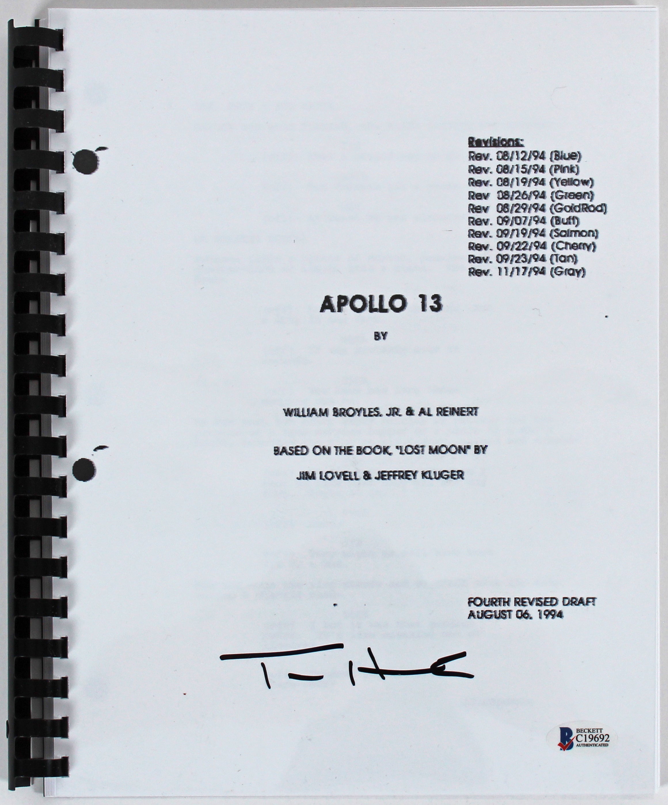 Tom Hanks Apollo 13 Authentic Signed Movie Script Autographed BAS #C19692