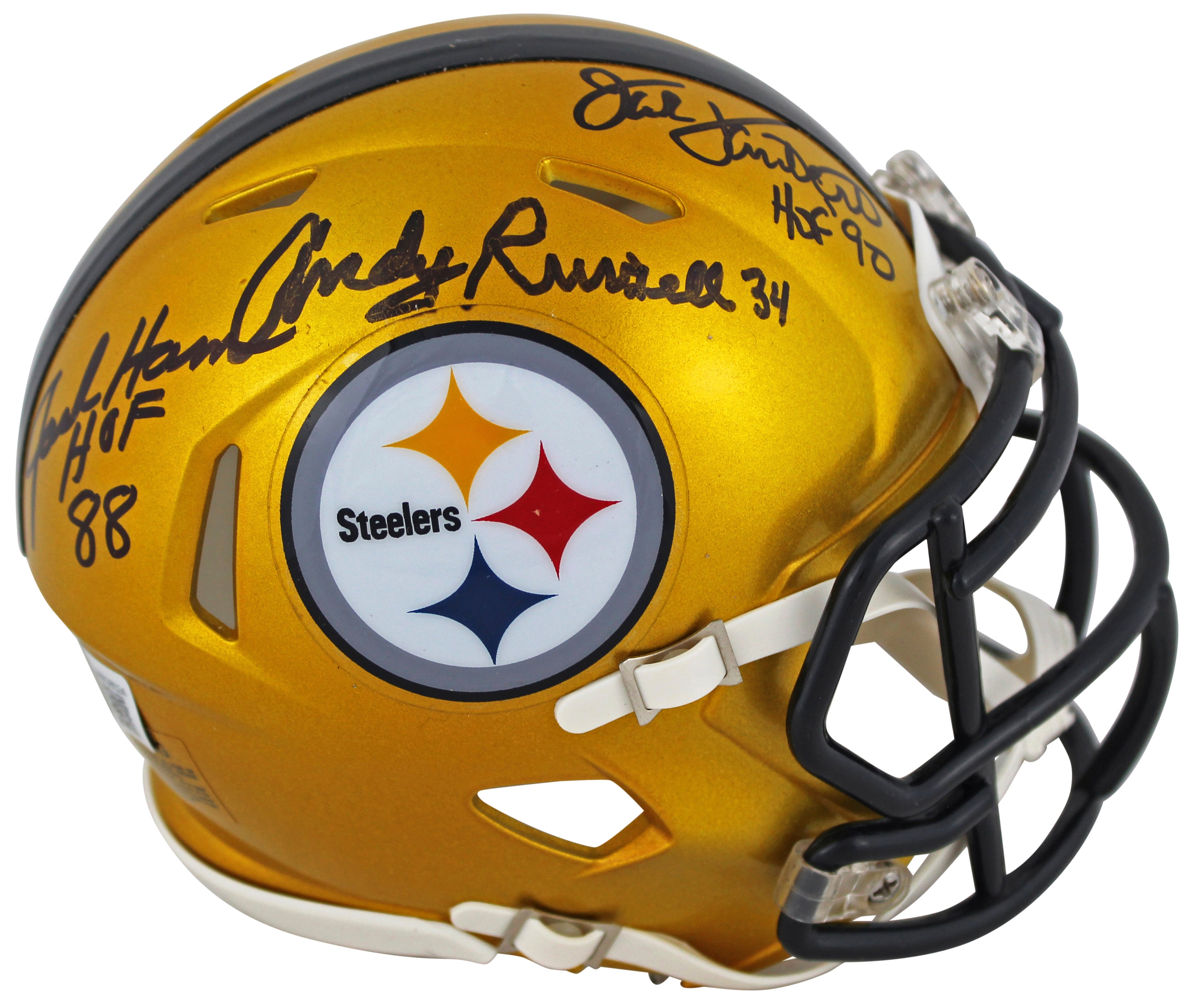 Steelers LBs (3) Ham, Lambert & Russell Signed Flash Speed Mini Helmet BAS Wit