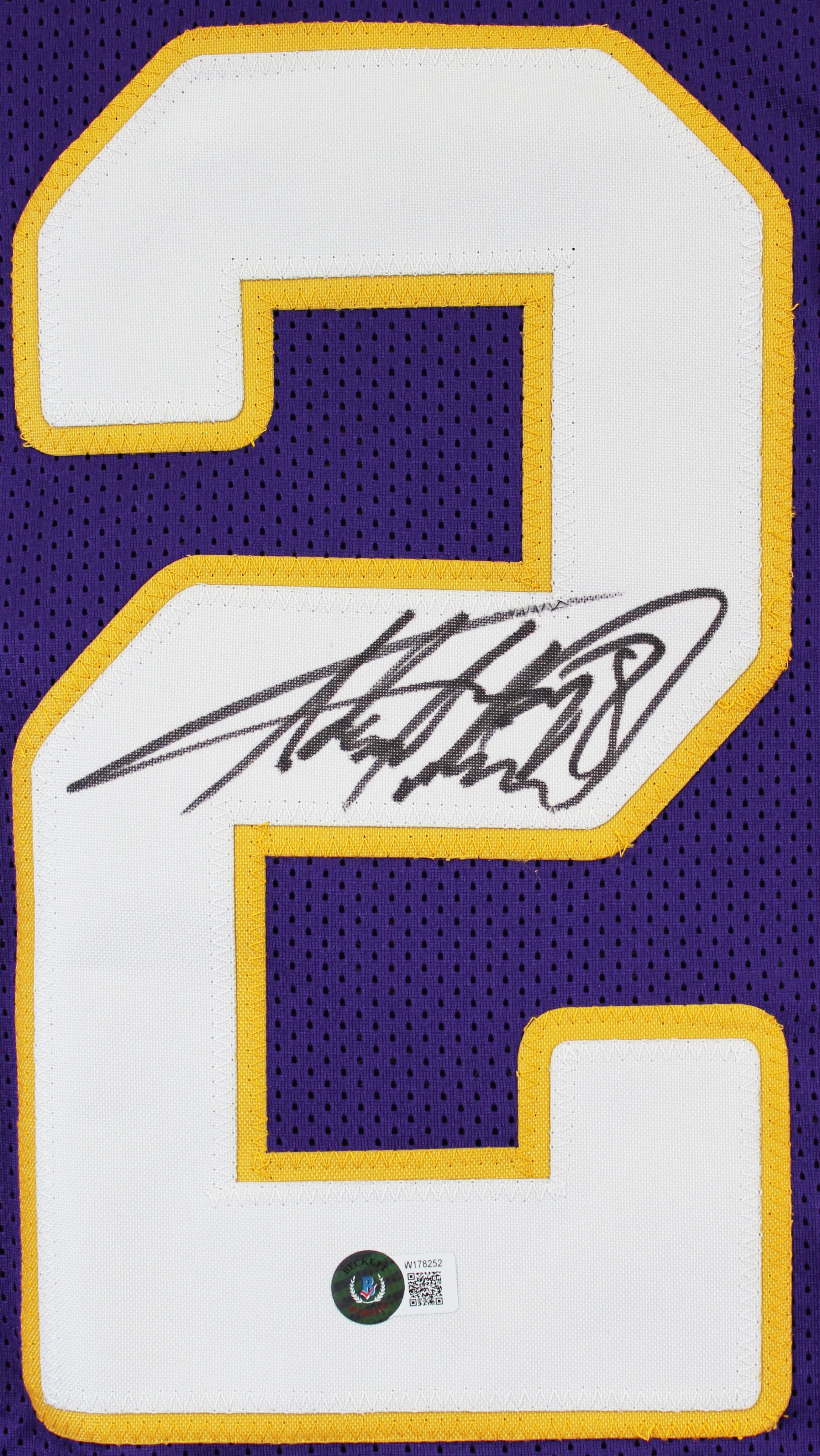 Adrian Peterson Authentic Signed Purple Pro Style Jersey Signed on #2 BAS Wit