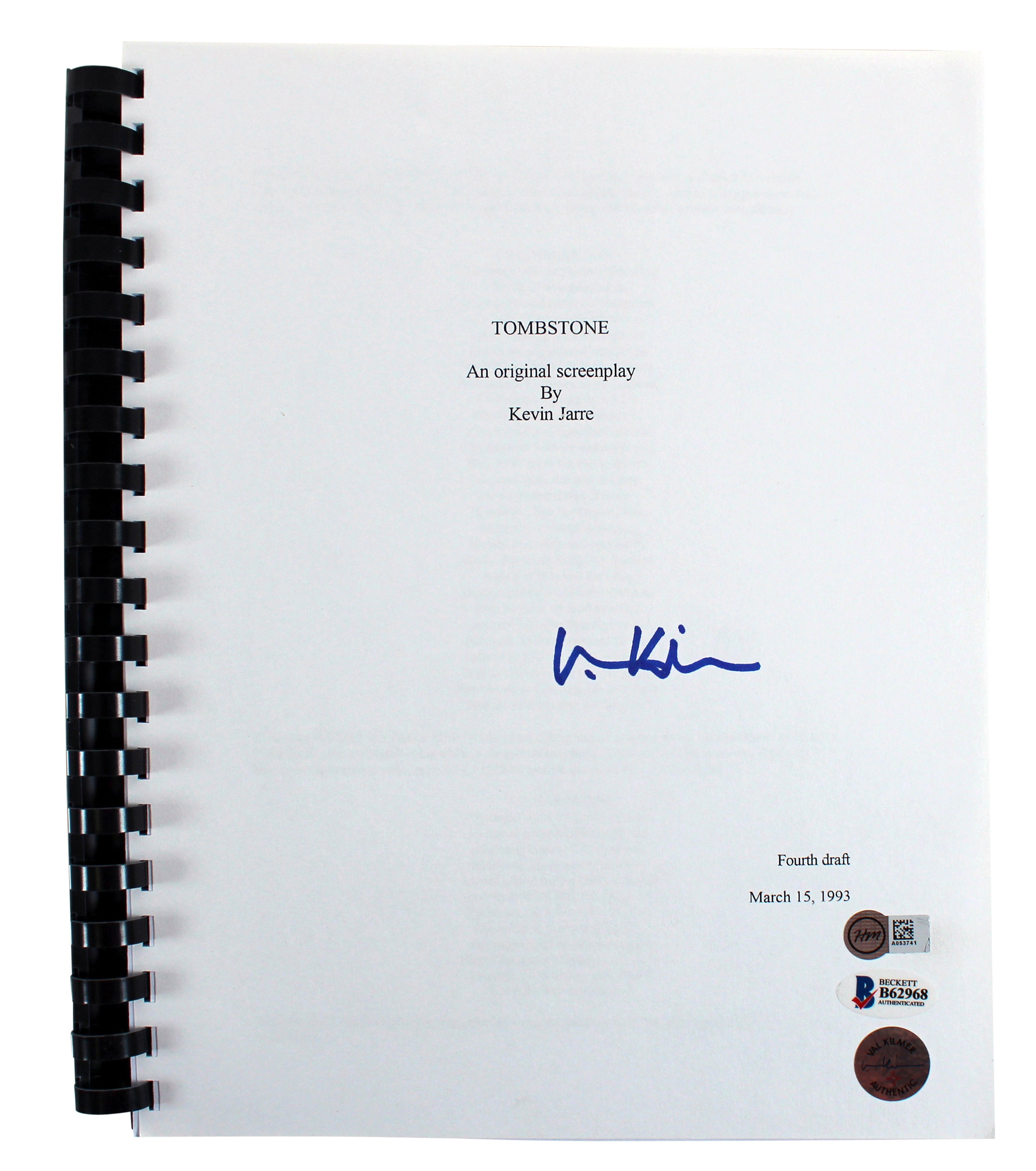 Val Kilmer Tombstone Authentic Signed Replica Movie Script BAS #B62968