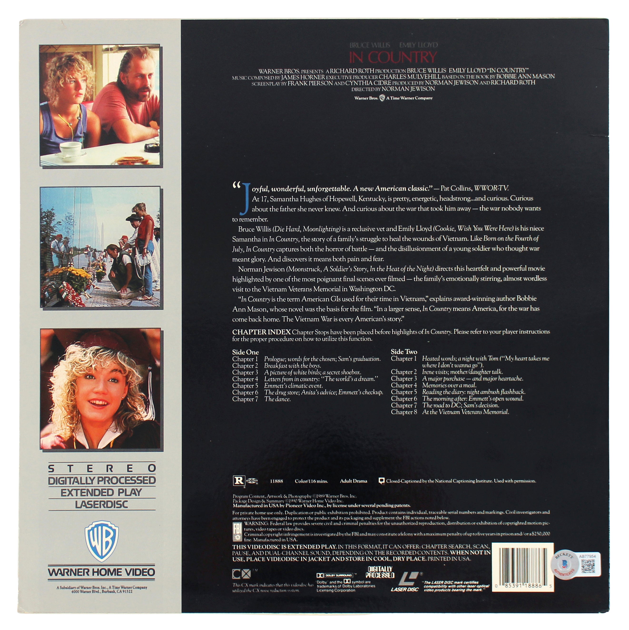 Bruce Willis Signed In Country Laser Disc Cover w/ Out Disc BAS #AB77954