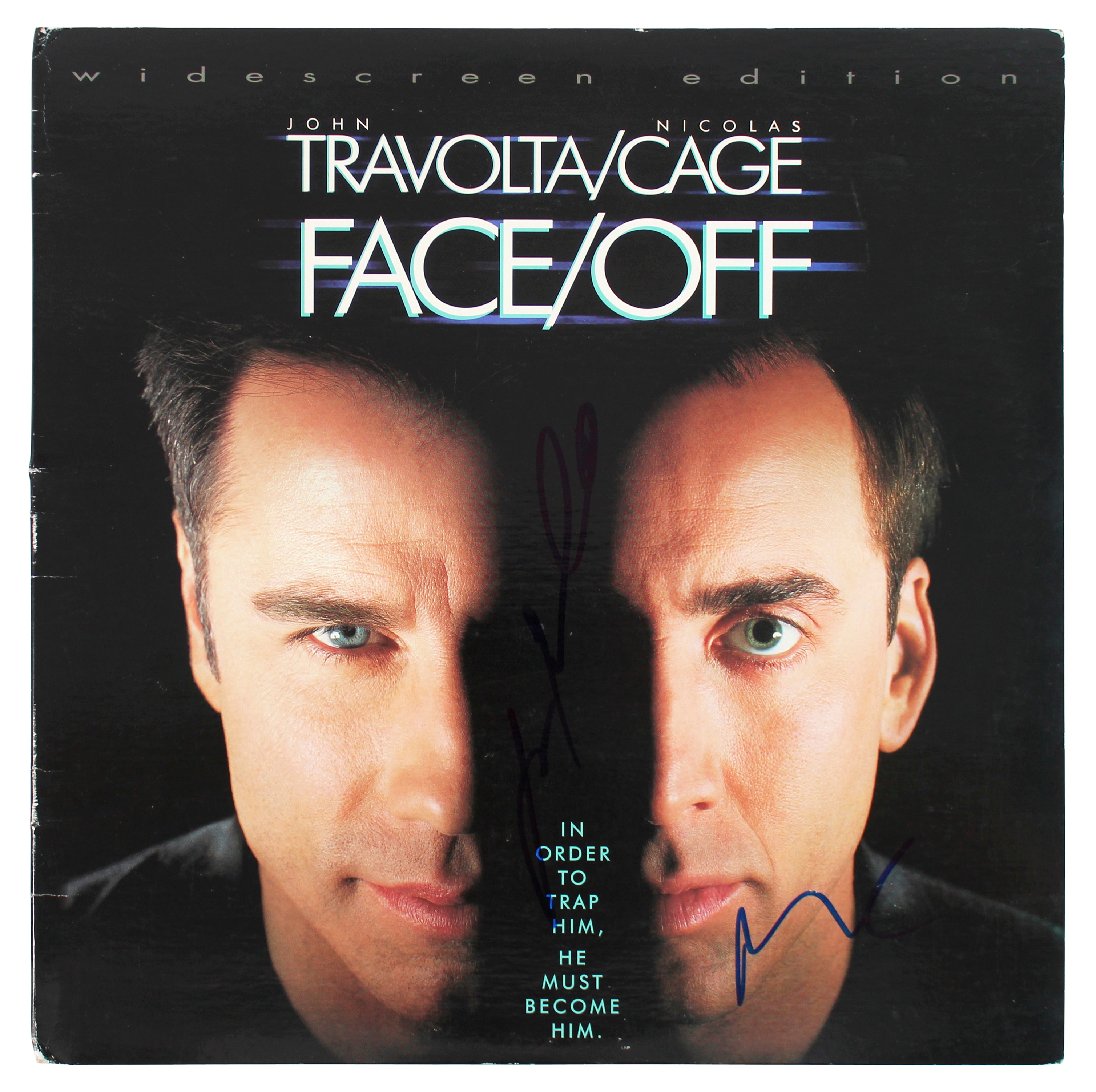John Travolta & Nicolas Cage Face/Off Signed Laser Disc Cover w/ Out Disc BAS