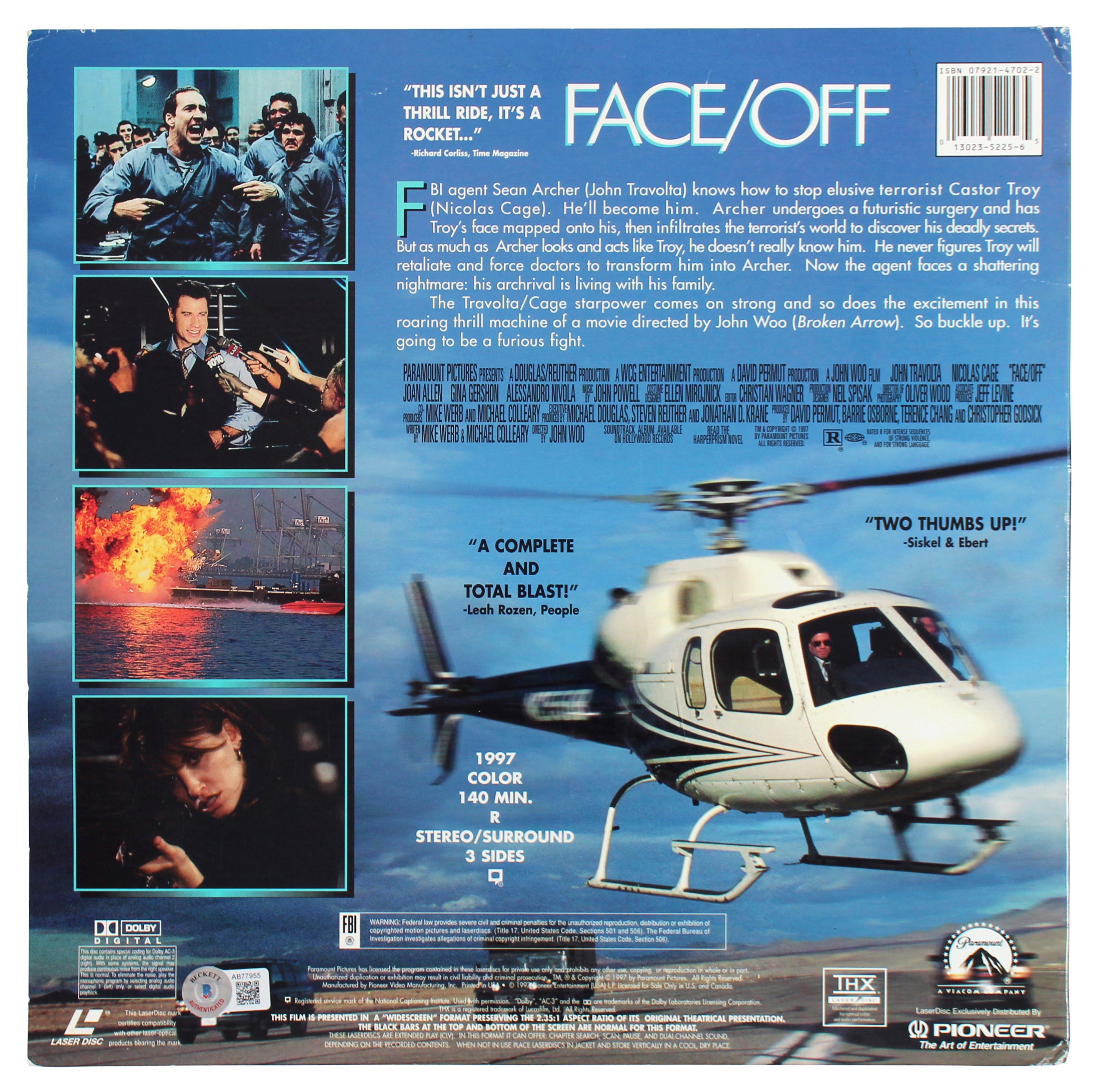 John Travolta & Nicolas Cage Face/Off Signed Laser Disc Cover w/ Out Disc BAS