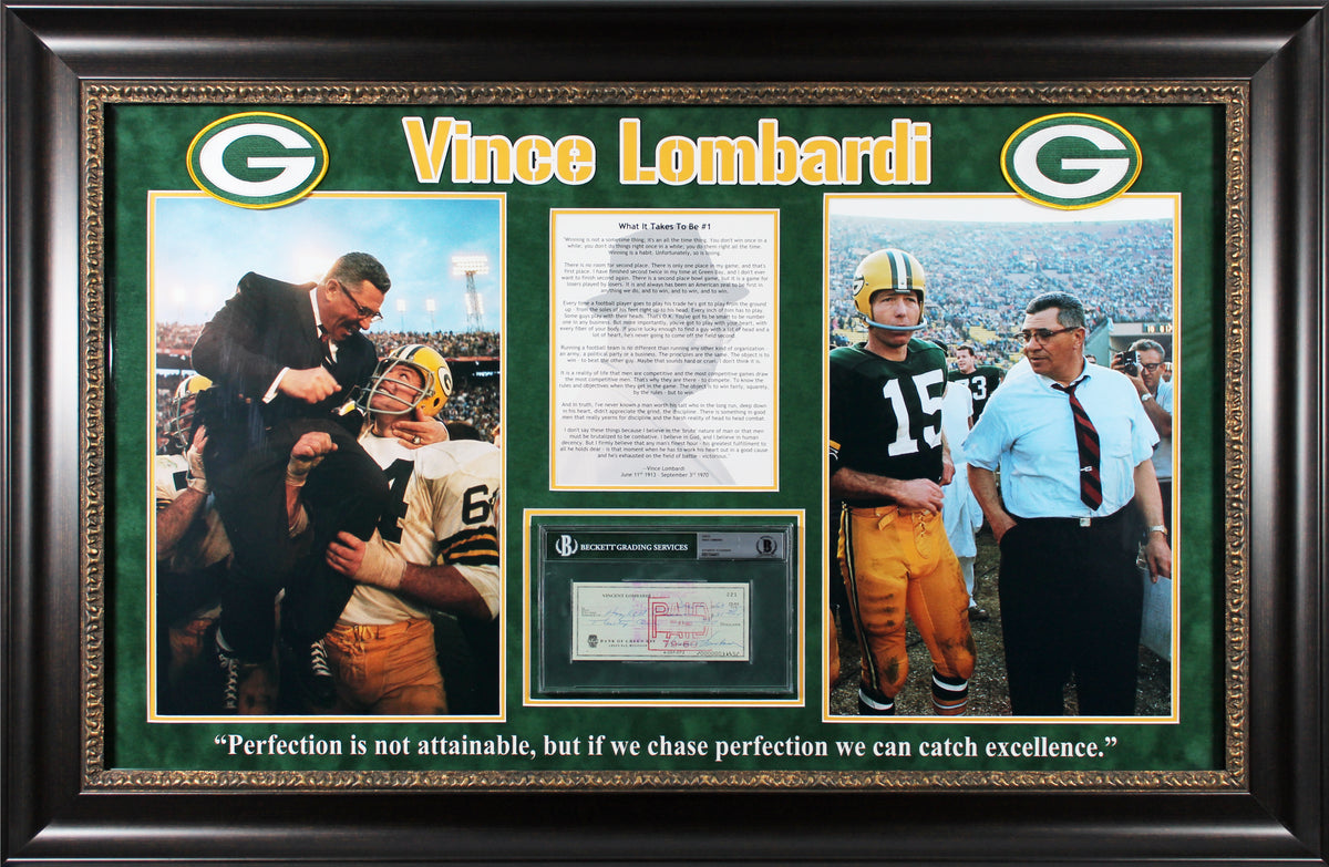 Packers Vince Lombardi Signed & Framed 2.75x6.25 1963 Personal Check BAS Slab